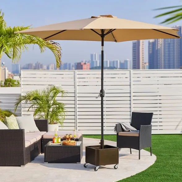 Yaheetech Base per Ombrellone con Ruote 2 Freni Riempibile e Piantabile con Sabbia o Pietre 150 kg per Pali da Ø38mm e Ø48mm con 13 Fori di Scarico Cortile Terrazza Giardino Esterno Marrone