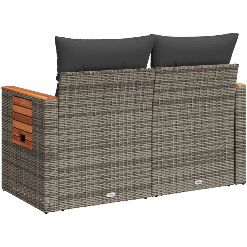IKAYAA Divanetto da Esterno 2 Posti con Contenitore Divano da Giardino in Polyrattan Salotto da Giardino in Polyrattan Set da arredo per Esterno con Cuscini-Grigio-2 pz