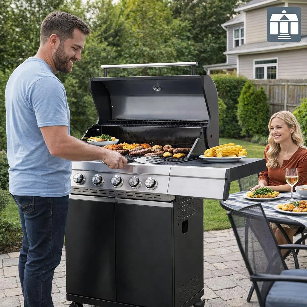 Tarrington House Barbecue a Gas Paxton 4 Bruciatori + Fornello Acciaio Inox Nero Opaco