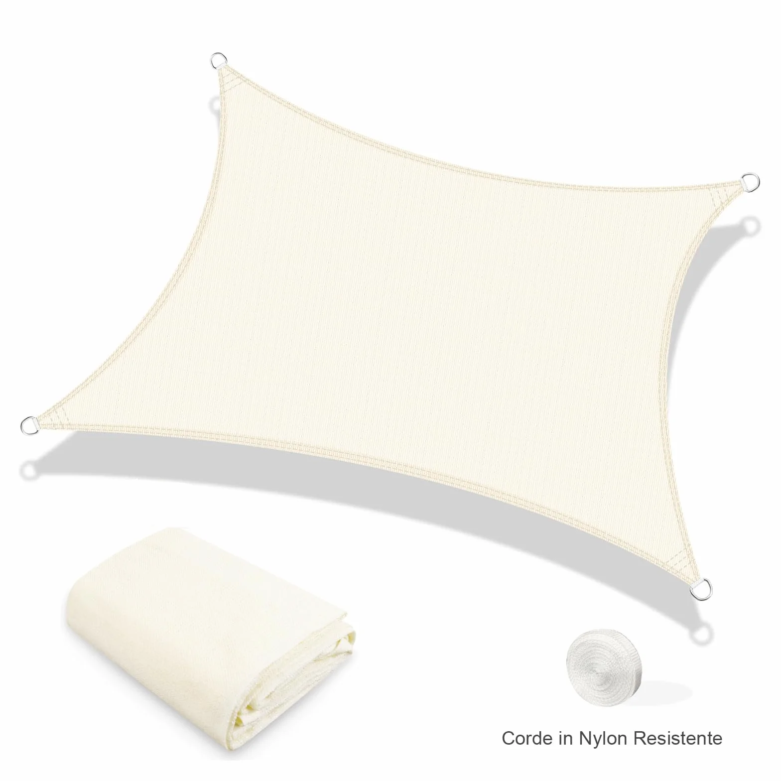 AXT SHADE Vela Ombreggiante Rettangolare 4x5m Tenda a Vela Traspirante e Protezione Raggi UV per Esterno Terrazza Giardino-Crema