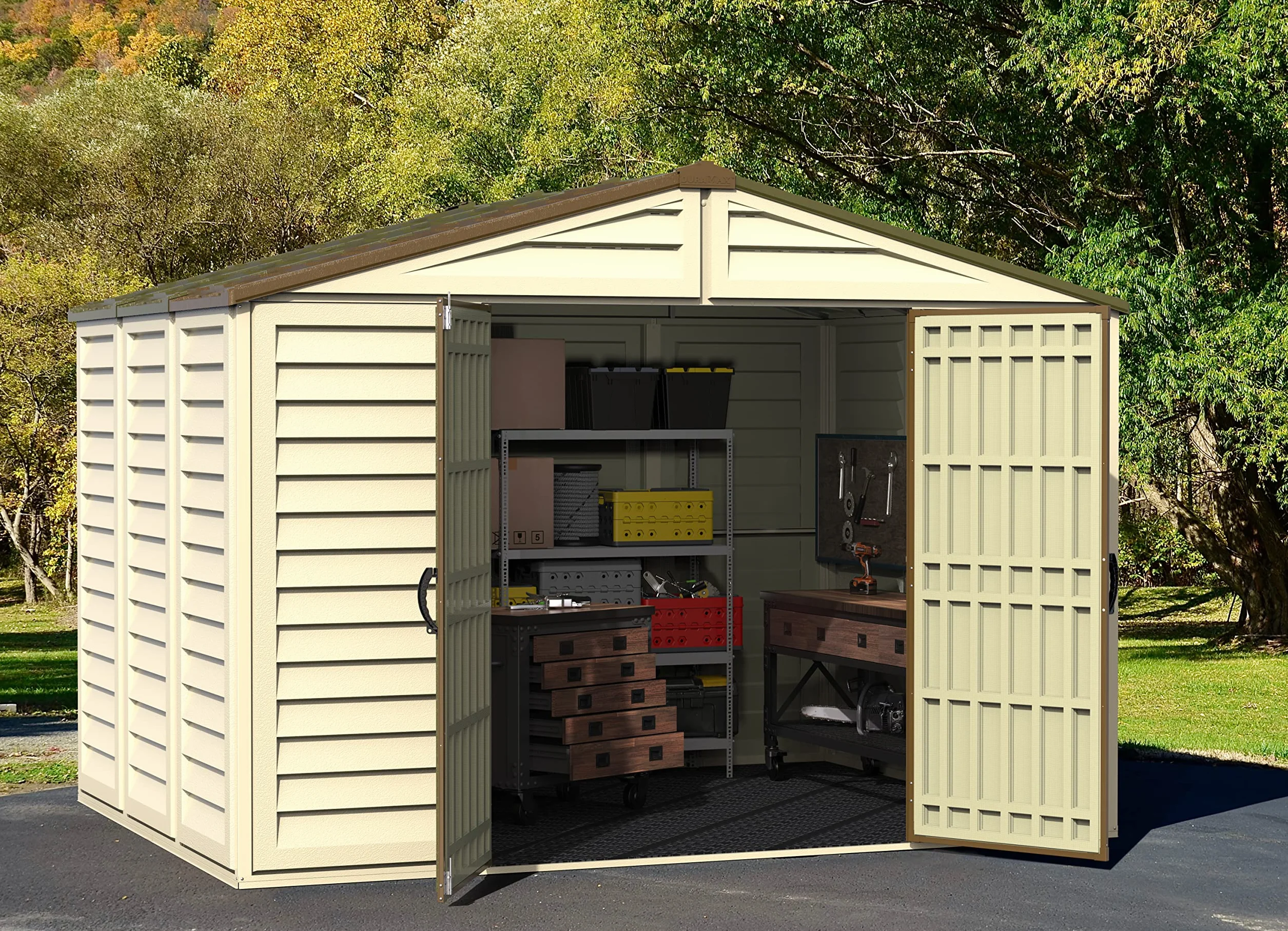 Duramax WoodBridge Plus, Dimensioni esterne (LxPxH): 324,8 x 247 x 233,2 cm — Beige e marrone