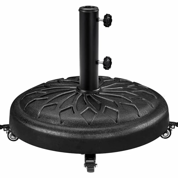 Yaheetech Base per Ombrellone da Giardino 24,7 kg in Resina e Metallo con 4 Ruote e Freni per Pali da Ø34/38/48mm con 2 Manopole Cortile Piscina Esterno Nero