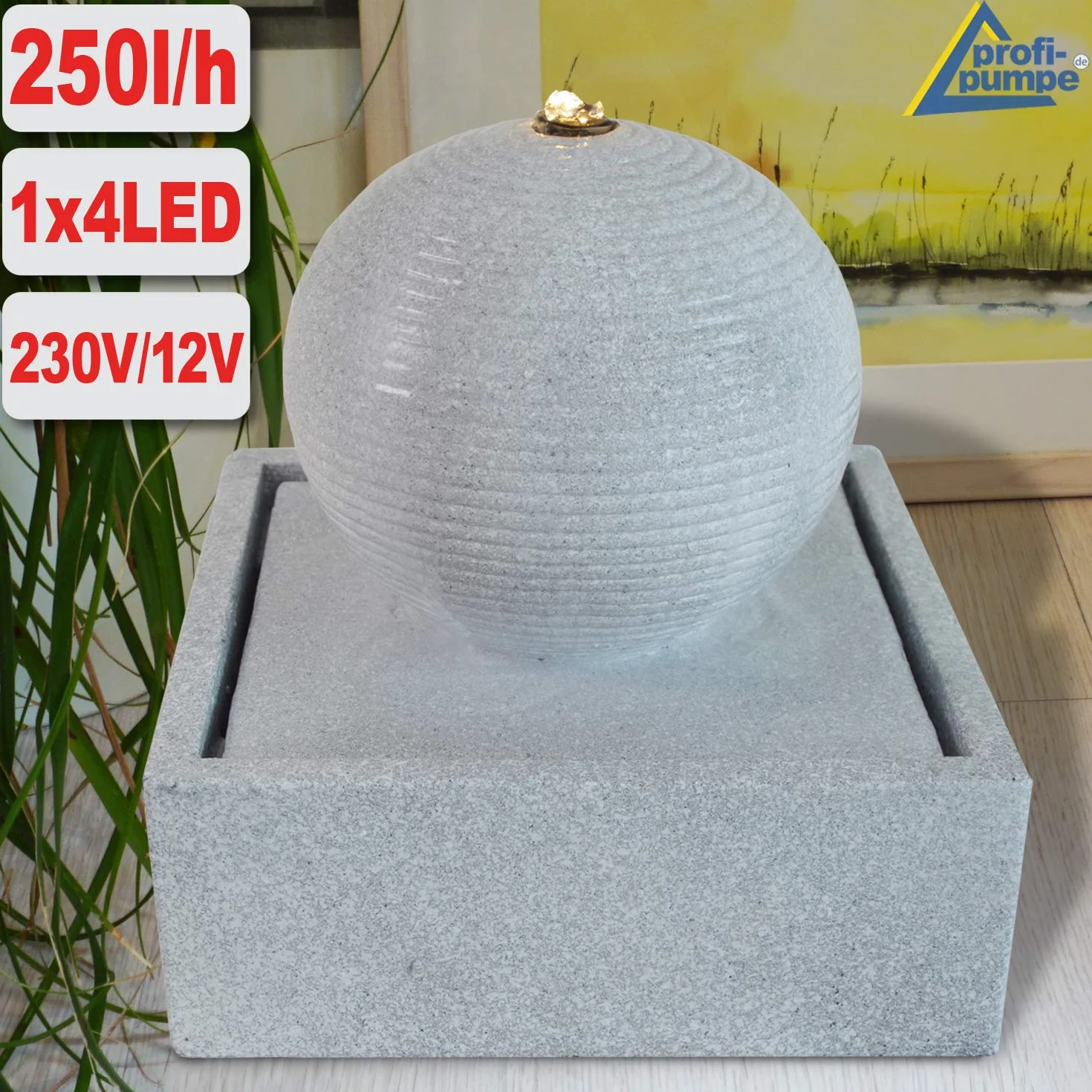 FONTANA DA GIARDINO, FONTANA MODERNA, FONTANA INTERNI, FONTANA PER INTERNI, FONTANA A LED, FONTANA PER GIARDINO, CON LUCI A LED (Fontana da giardino moderna grigio-chiaro con luci a led)
