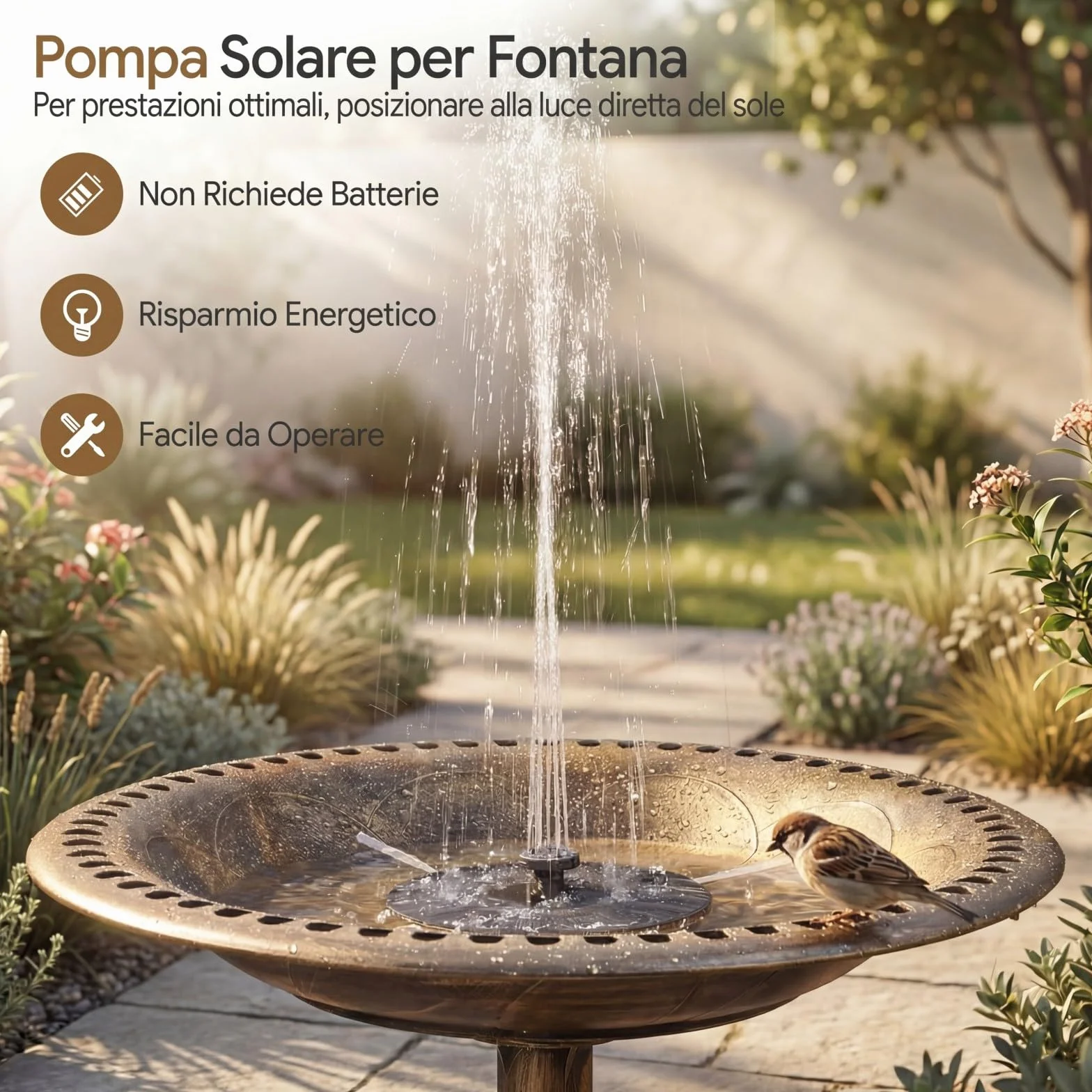 COSTWAY Mangiatoia per Uccelli da Esterno 2 in 1, Fontana con 6 Ugelli, Resistente alle Intemperie per Giardino