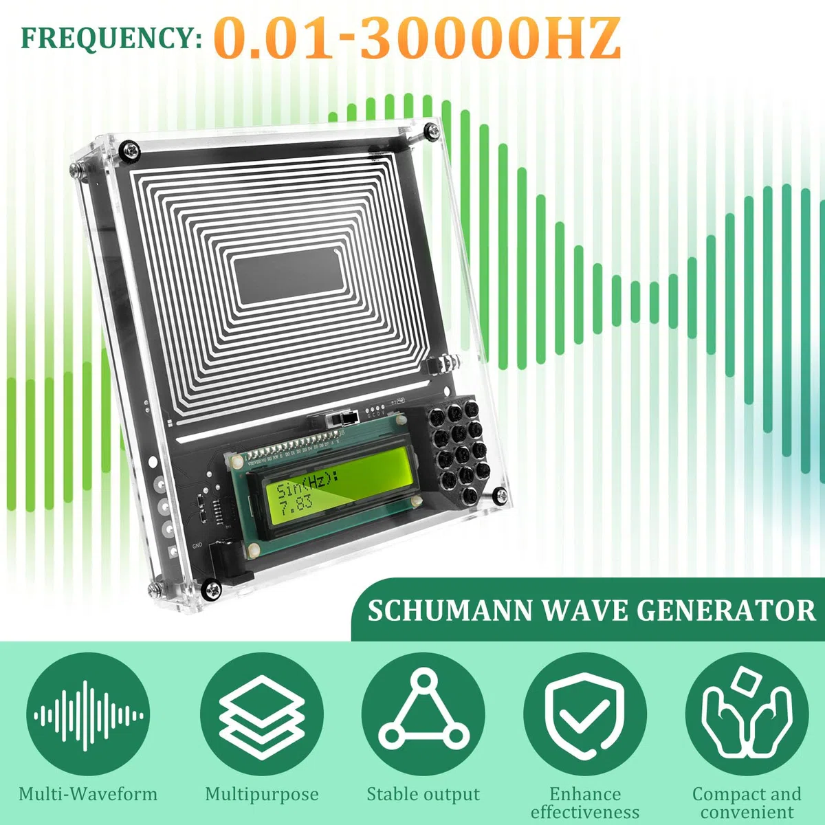 Schumann Generatore di Risonanza Onde 0,01-30000 Hz, Onde Quadrate Regolabili, Generatore Frequenze Ultra Basse 7,83 Hz