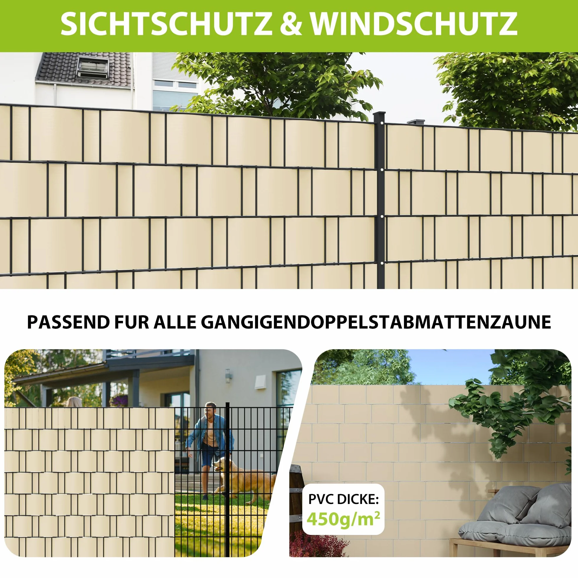 jarolift PVC Strisce Frangivista per Recinzione, Impermeabile, Frangivento, Incluse 25 Clip di Fissaggio, Rotolo 40 m x 19 cm, Crema - Avorio Chiaro