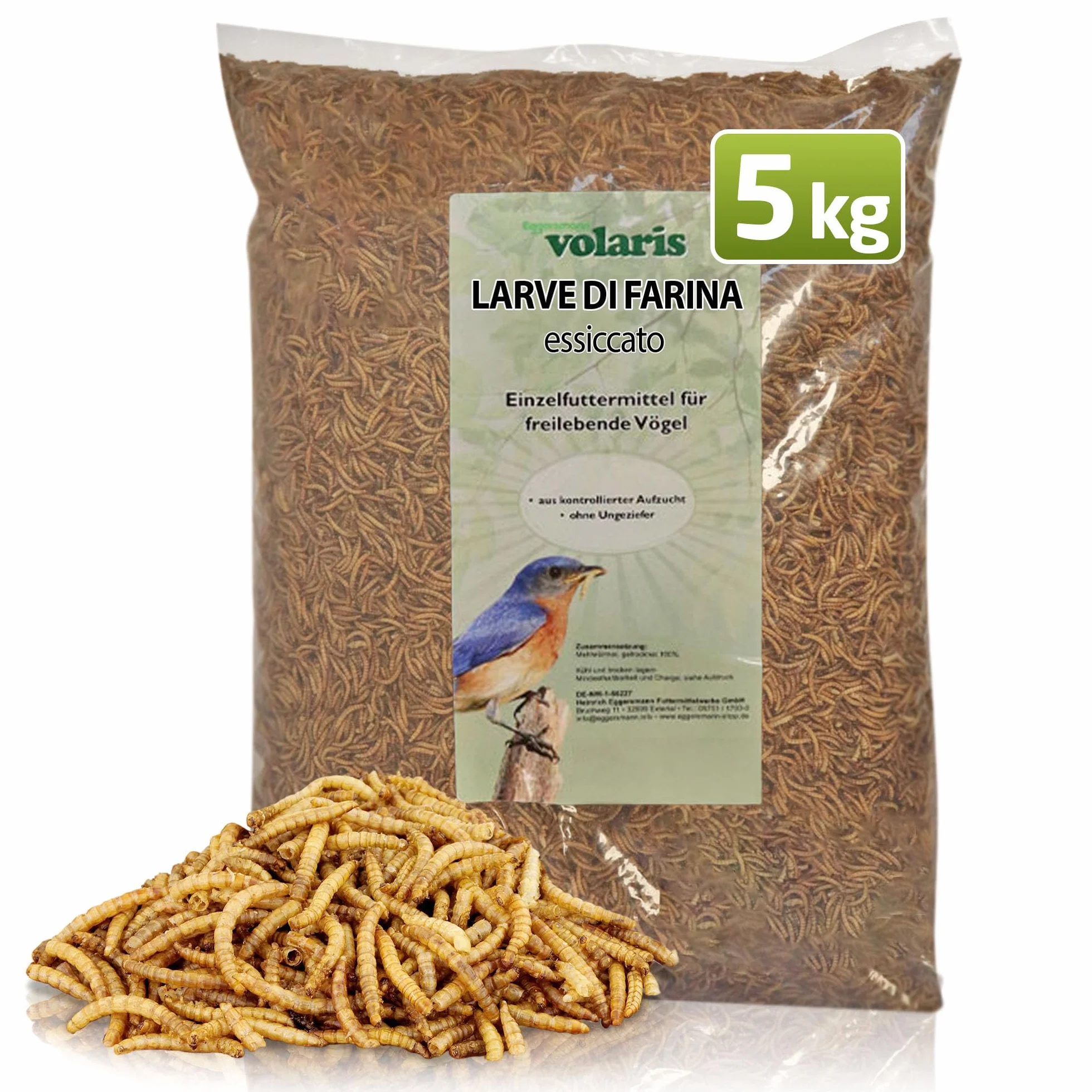 Eggersmann Volaris Vermi della Farina Essiccati 5kg – Mangime per Uccelli Selvatici Ricco di Proteine