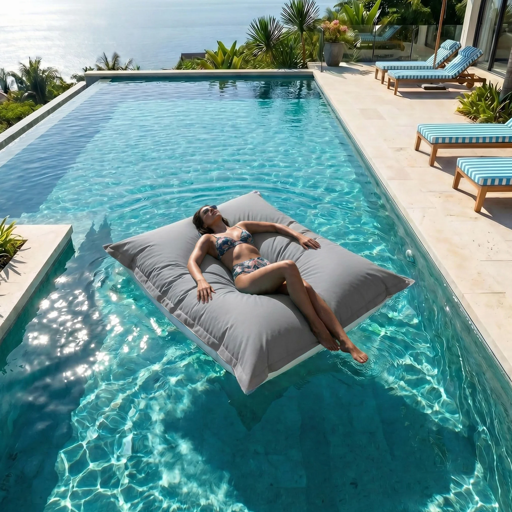 Fodera per pouf gigante XXL 180 x 140 cm sfoderabile galleggiante piscina grigio ciottoli