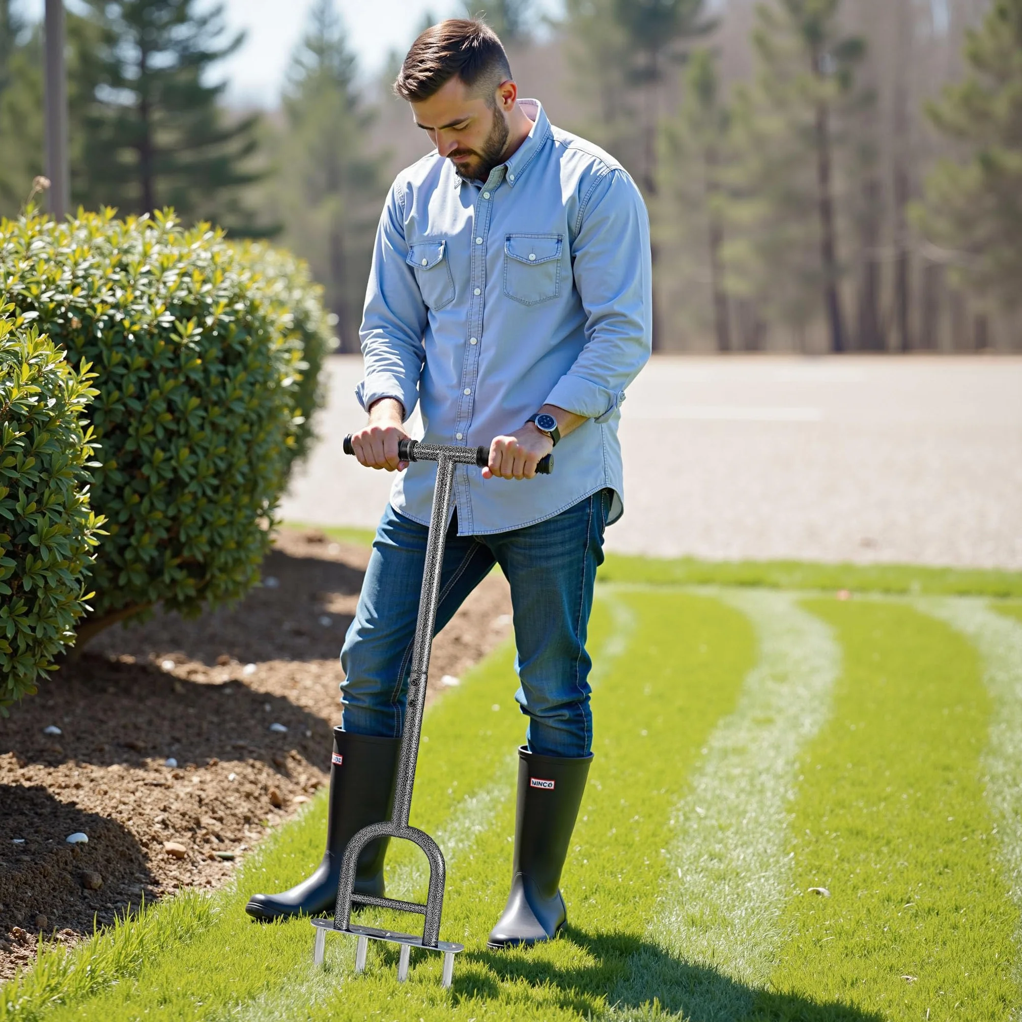 Wiltec Carotatrice manuale per prato in acciaio con impugnatura ergonomica a T e 4 fustelle