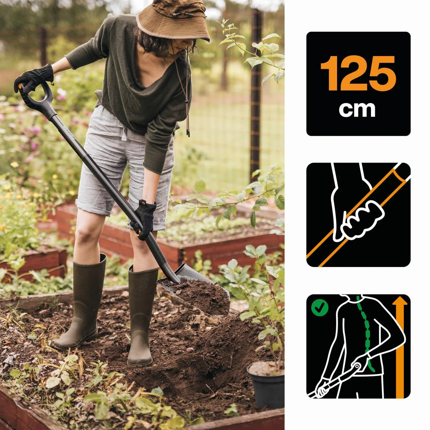 Fiskars Vanga a Punta, Vanga per Terreni Duri e Sassosi, Lunghezza: 125 cm, Acciaio al Boro di Ottima Qualità, Grigio/Nero, Ergonomic, 1070639
