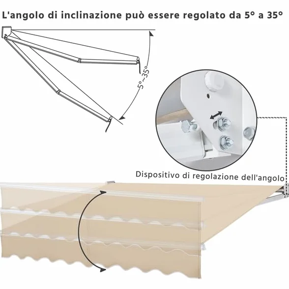 Yaheetech Tenda da Sole Avvolgibile Impermeabile 250 x 200 cm Beige