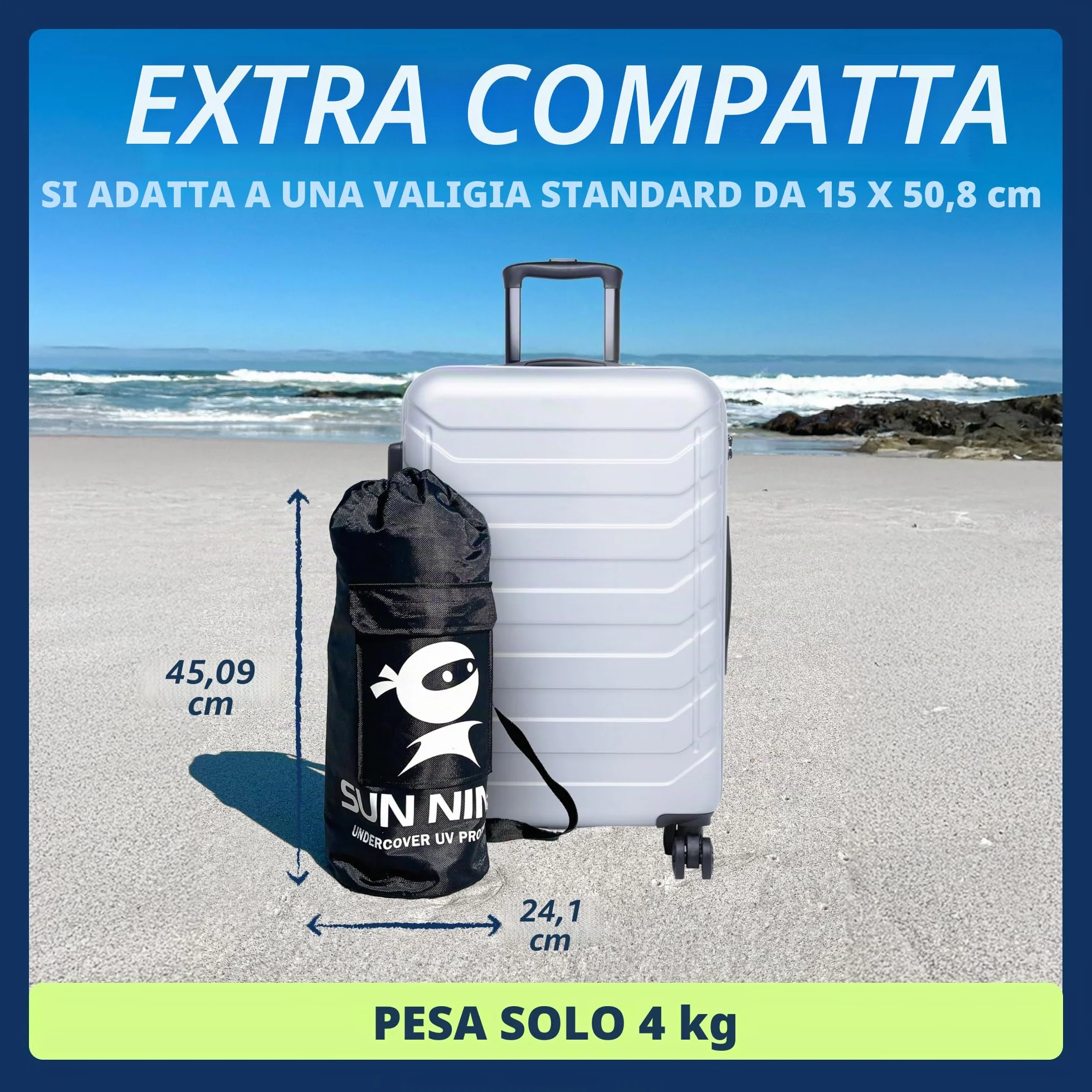 SUN NINJA Tenda da Spiaggia Portatile - Tenda da Sole per Mare - Parasole Pop Up Grande per Campeggio e Picnic - Protezione UV UPF 50+ - Borsa e Accessori Inclusi