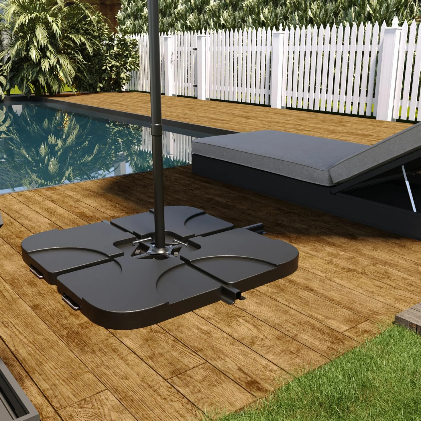 Set 4 Supporto Pesi Base Ombrellone Parasole Da Giardino In Plastica HDPE Riempibili Con Acqua E Sabbia 60 Litri / 100 Kg Adatti Per Ombrelloni Base A Croce 50 x 50 x 7.5 cm Nero