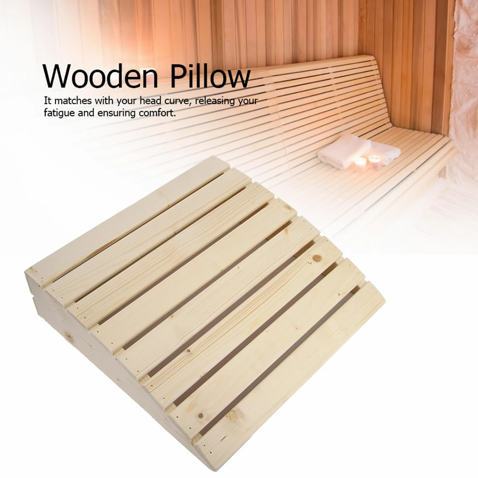 Zerodis Poggiatesta in legno per sauna, cuscino in legno di pino, accessori sauna