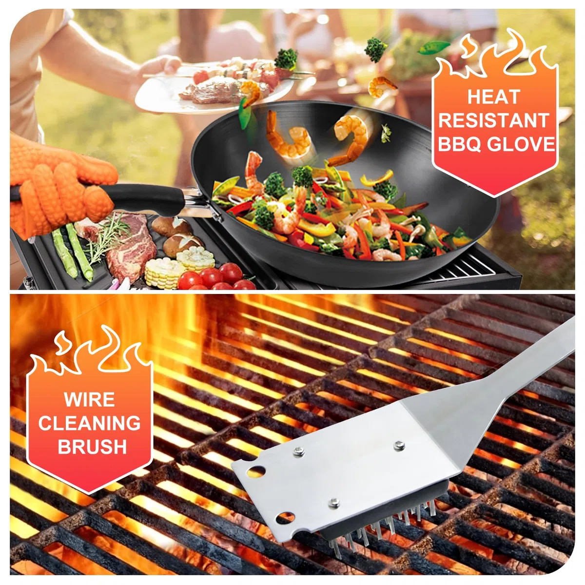 Set Barbecue 28 Pezzi Accessori in Acciaio Inox con Borsa e Guanti