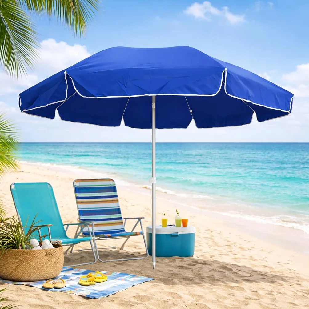 DANYX Ombrellone XXL Mare Spiaggia 240cm Palo Alluminio Stecche Fibra di Vetro Antivento Protezione UV50+ Inclinabile con Custodia e Punta a Trivella