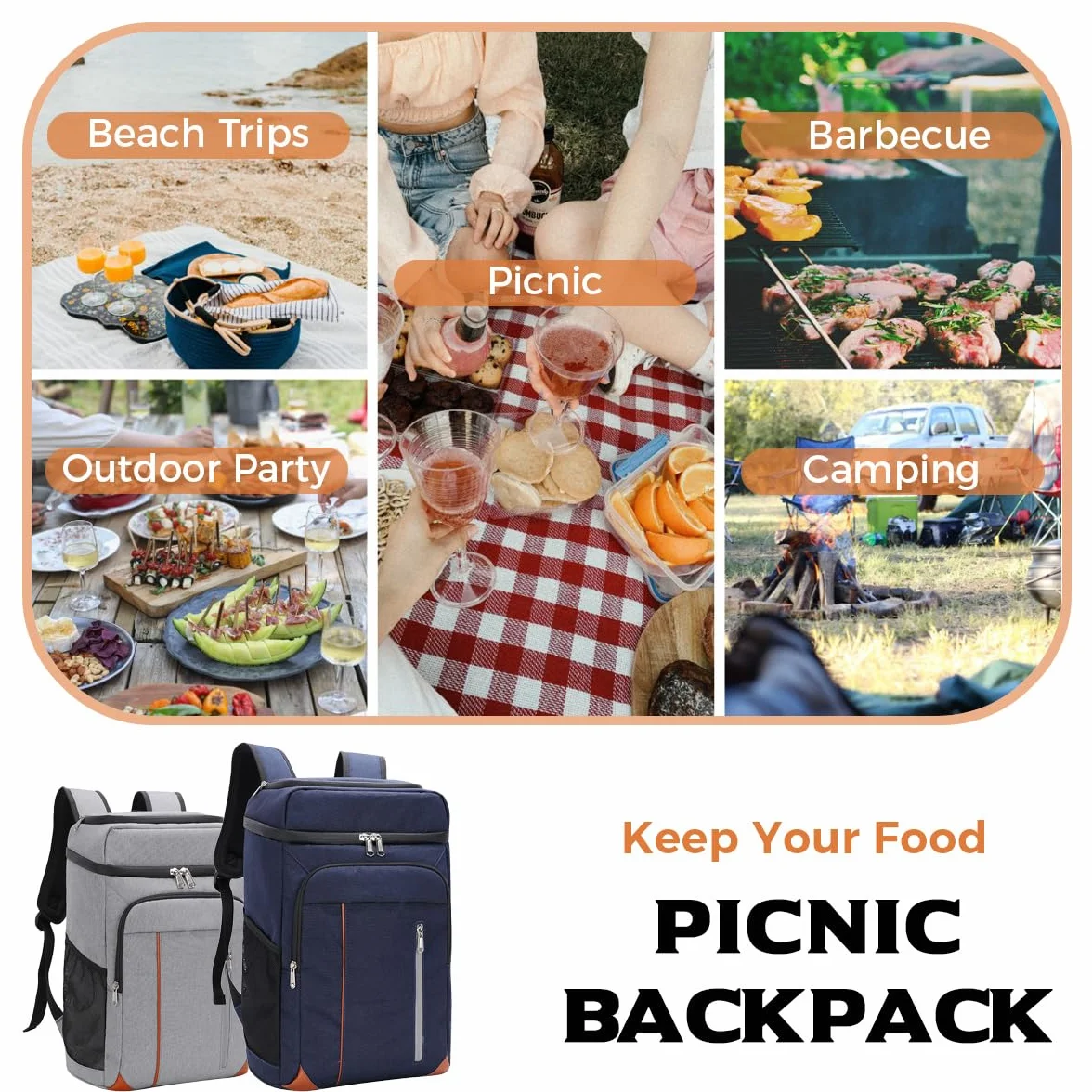 Zaino da Picnic 22 Litri Zaino Termico Porta Pranzo Borsa Frigo Isoterma per Campeggio Barbecue