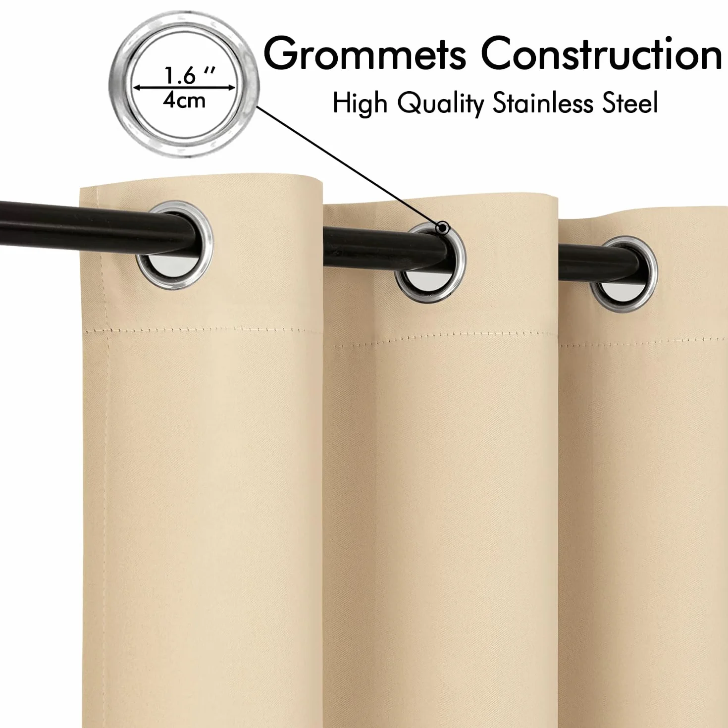 MIULEE Tende da Sole Esterne con Anelli, 2 Pezzi Impermeabili per Balcone, Gazebo, Veranda, Termiche, 132x245cm Beige 132x215cm