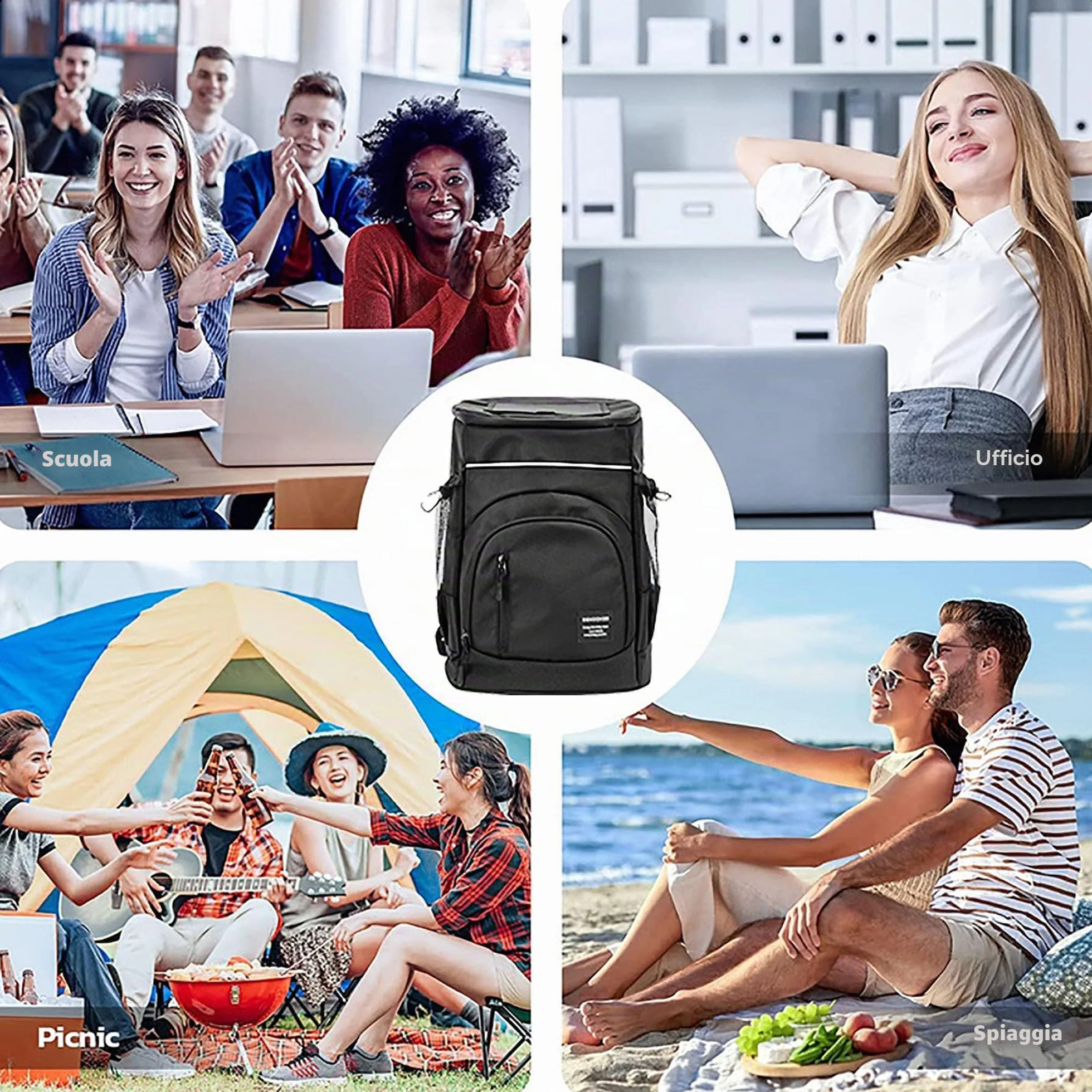Zaino Pic Nic Termico Borsa Frigo 30L Borsa Termica da Viaggio Portatile per Picnic, Campeggio e Spiaggia (Nero)