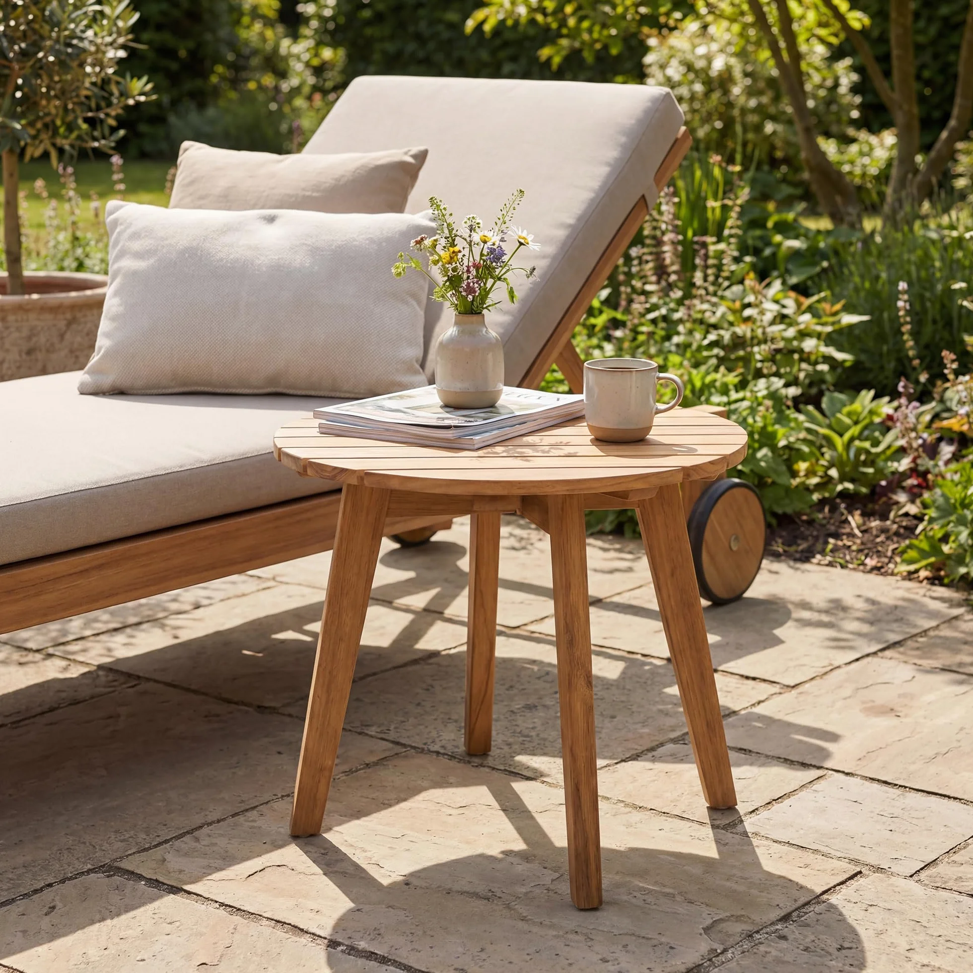 GIANTEX Tavolino da Esterno Rotondo in Legno Massello Ø43 x 35 cm Piccolo Tavolo Laterale Naturale