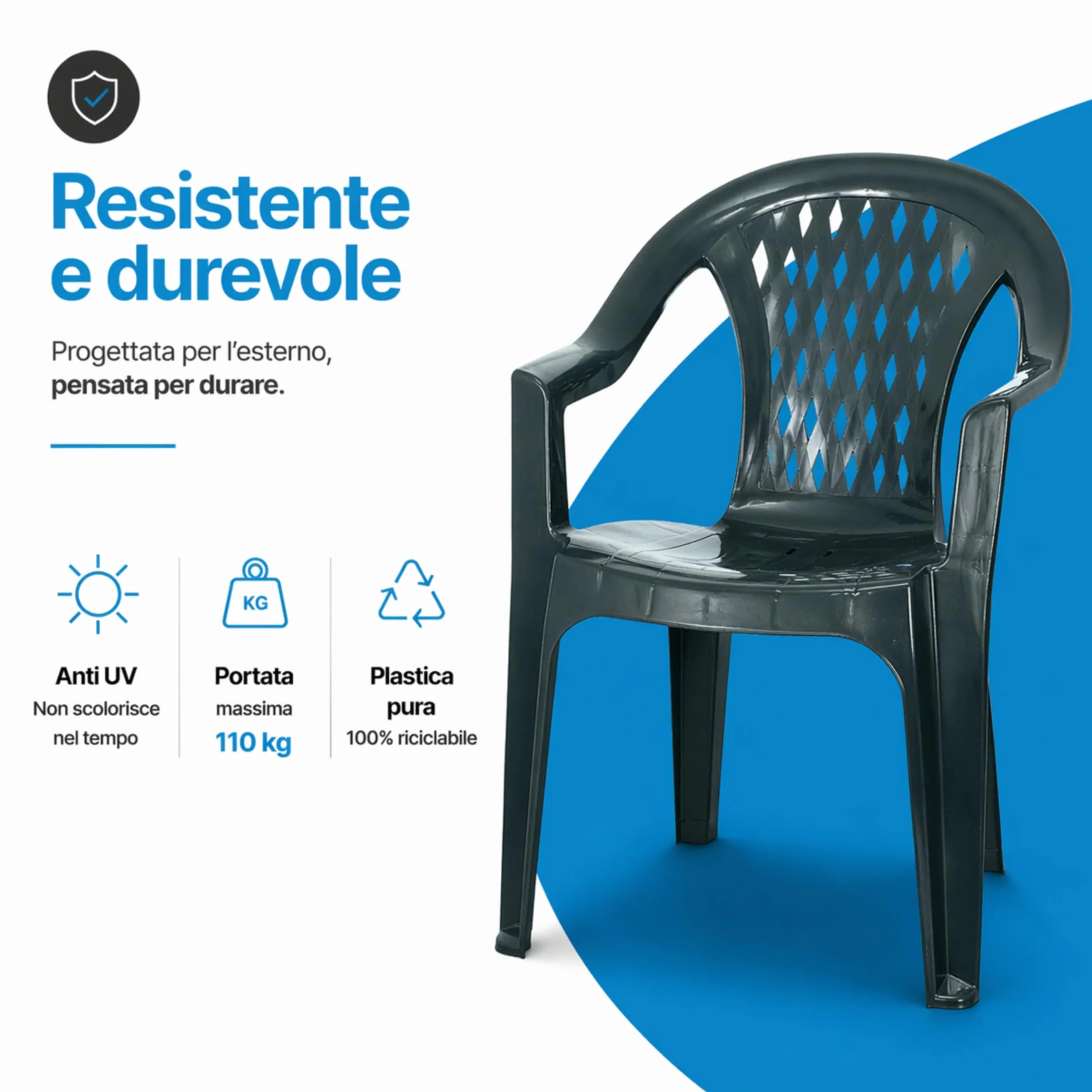 Tomaino Set Tavolo e Sedie da Esterno 6 Posti Plastica Impilabili Antracite