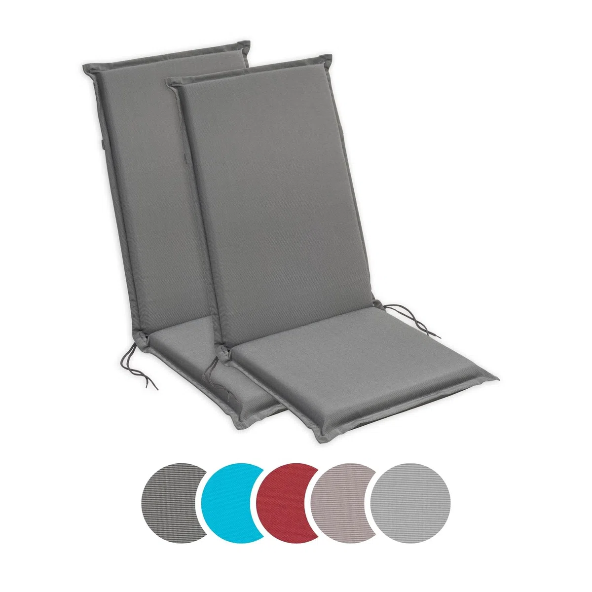 Set di 2 Cuscini per Sedia con Schienale Alto da Giardino, 120 x 50 x 6 cm, Grigio
