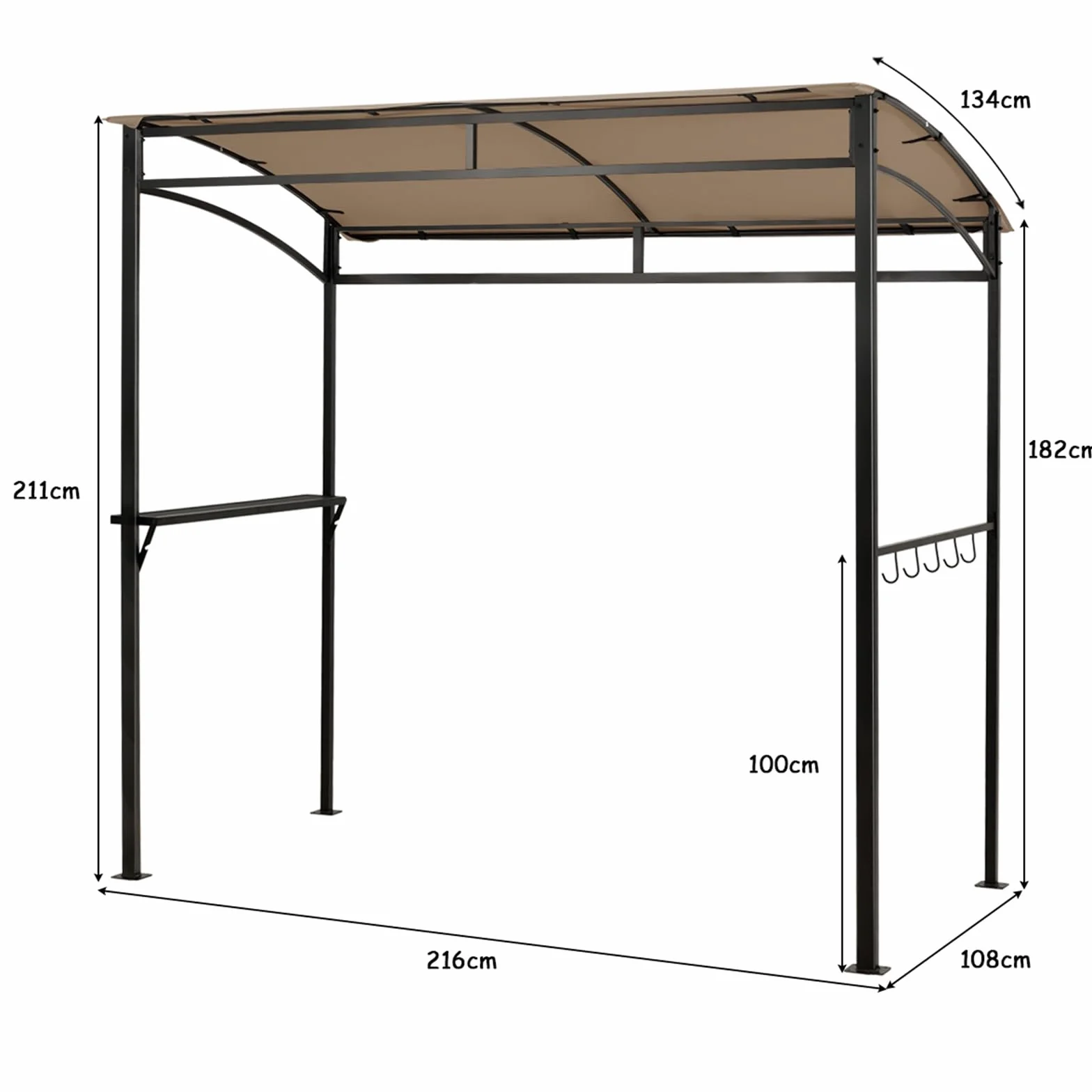COSTWAY Gazebo per Barbecue 216x134x211 cm Pergola da Giardino con Ripiano e Ganci