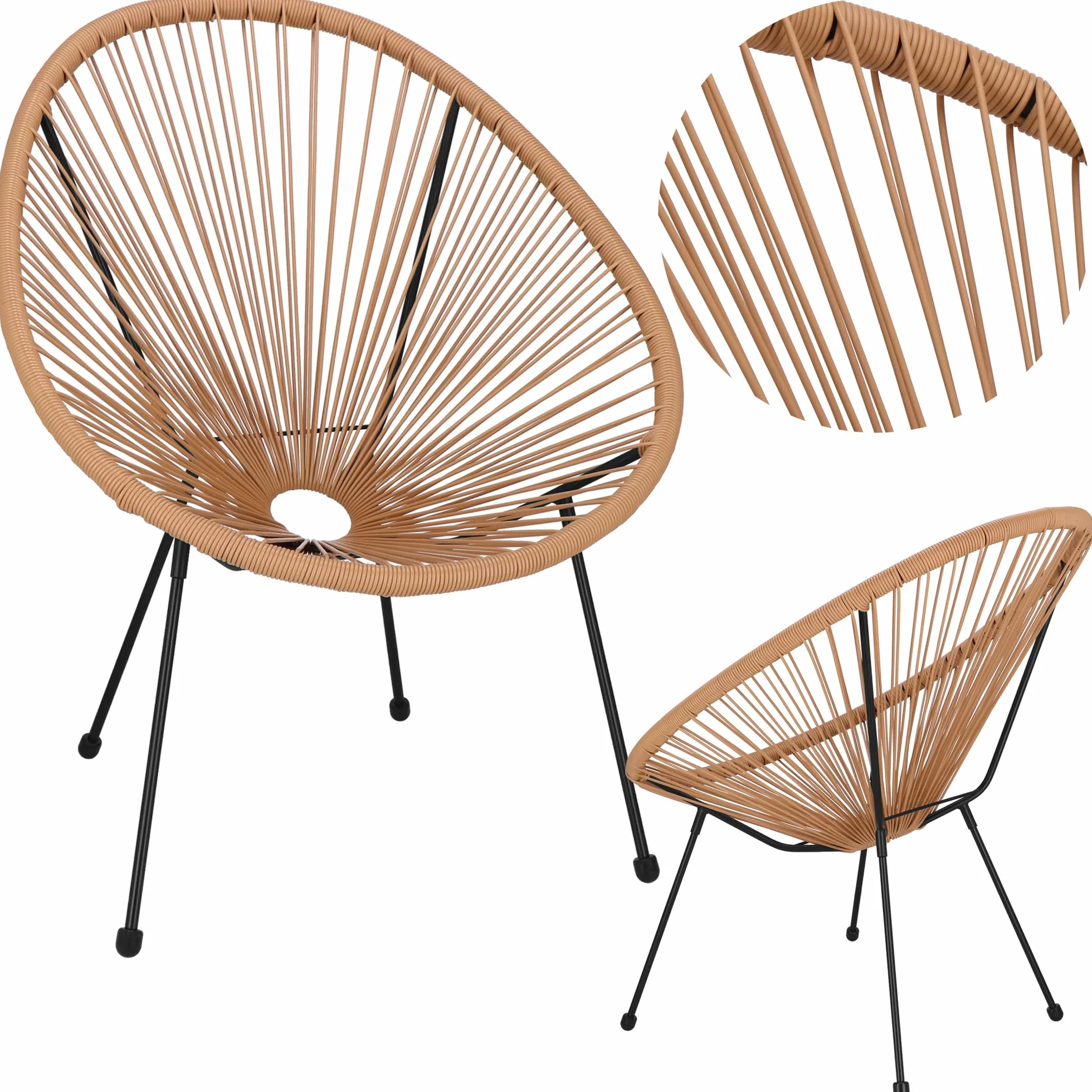 SPRINGOS Sedia da giardino Acapulco in rattan PE 73 x 40,5 x 87 cm