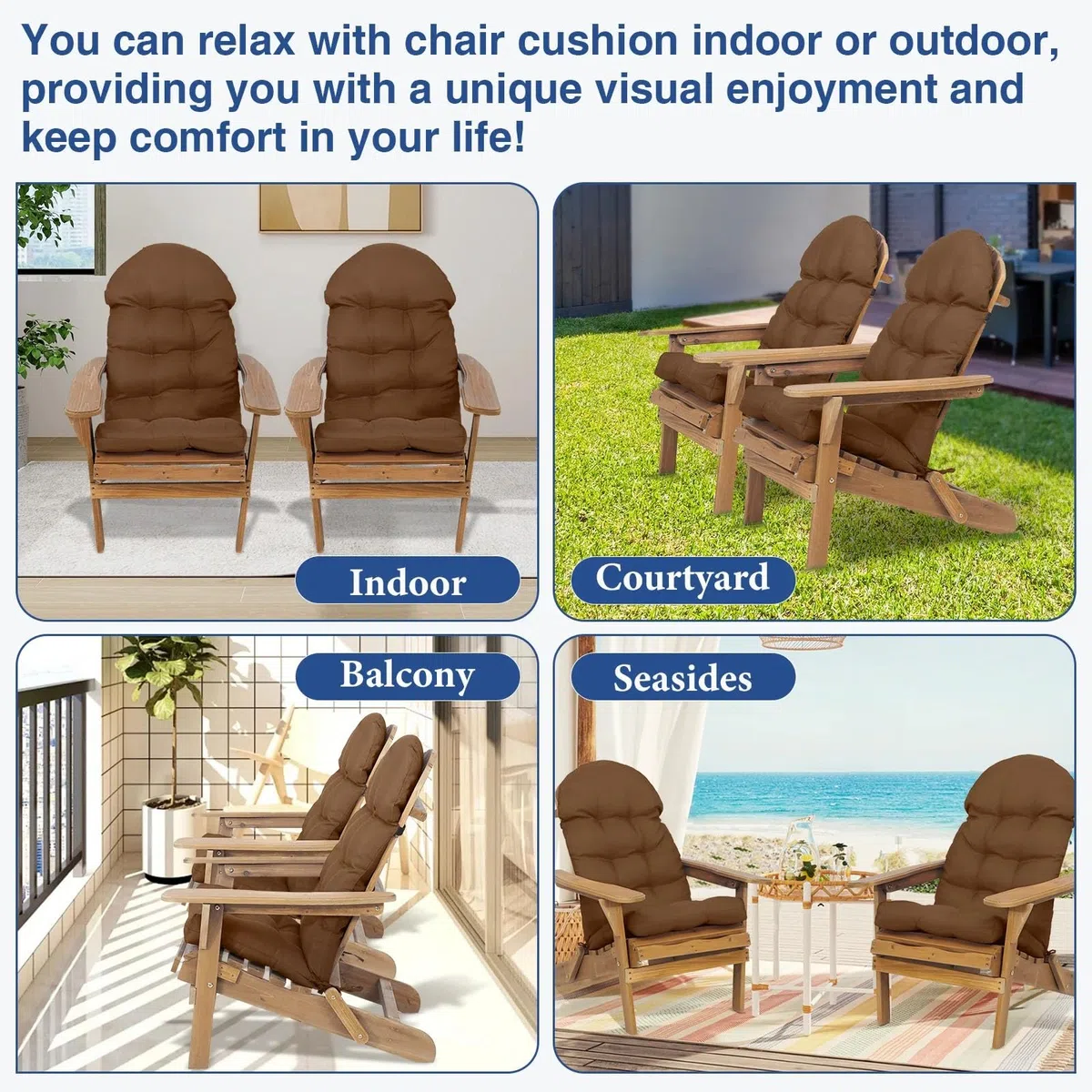 Cuscino di Sedia Adirondack Impermeabile, Cuscino per Patio per Esterni, Grigio Chiaro