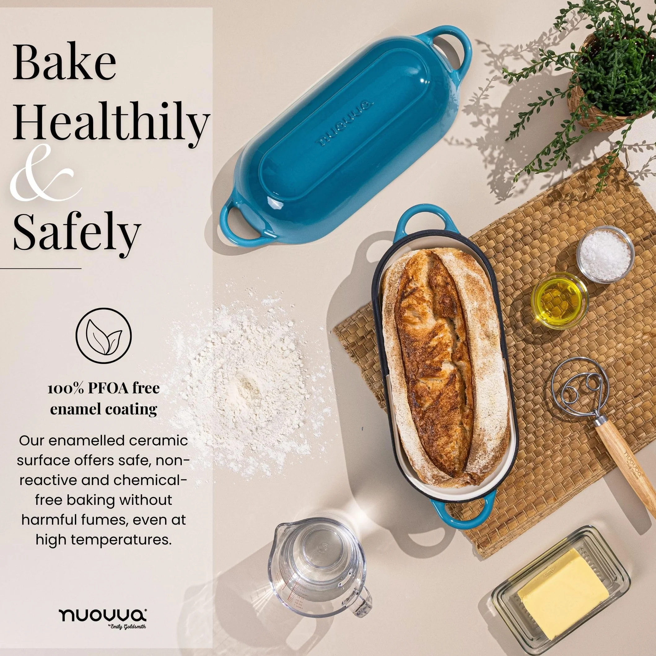 Teglia per pane in ghisa smaltata con coperchio per pane a lievito naturale per cuocere il pane grande pane ovale pesante forno olandese con manico Qt blu lavabile in lavastoviglie NUOVVA