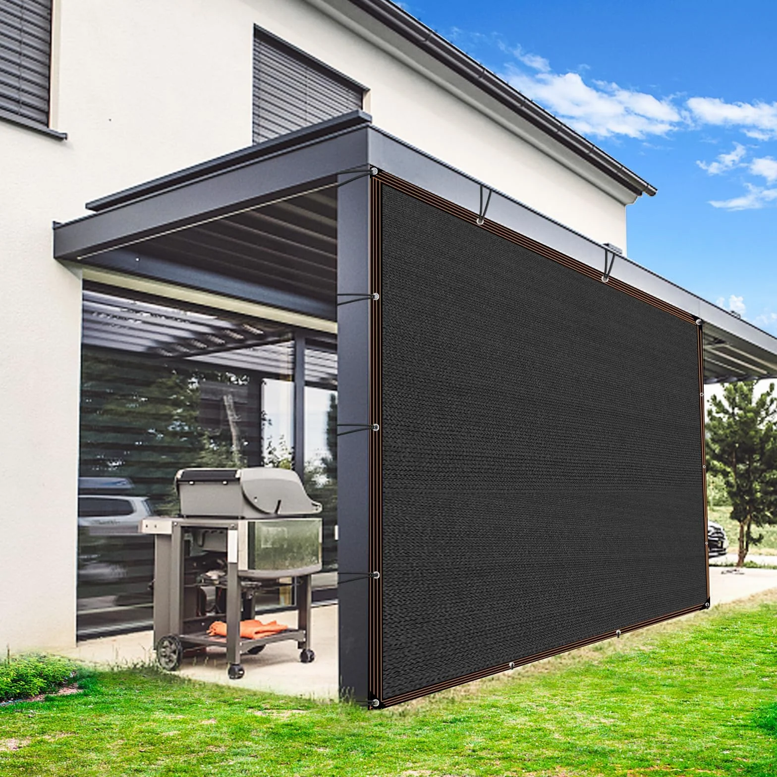 Telo Ombreggiante Occhiellato 80-90% Effetto Ombreggiante Rete Parasole Nera 4x4m per Giardino Pergola