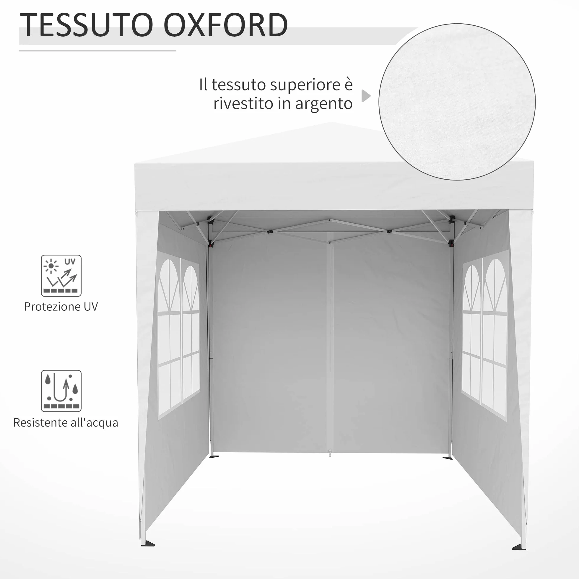 Outsunny Gazebo 2x2 m Pop-up Impermeabile Pareti Rimovibili Pieghevole Metallo Poliestere Borsa Trasporto Bianco