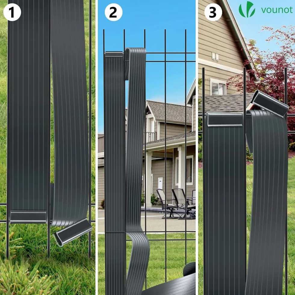 VOUNOT® Strisce di Protezione in PVC per Recinzioni da Giardino e Recinzioni a Doppia Asta 150m x 4.7cm, Strisce Frangivista in PVC con 300 Clip di Fissaggio, Grigio