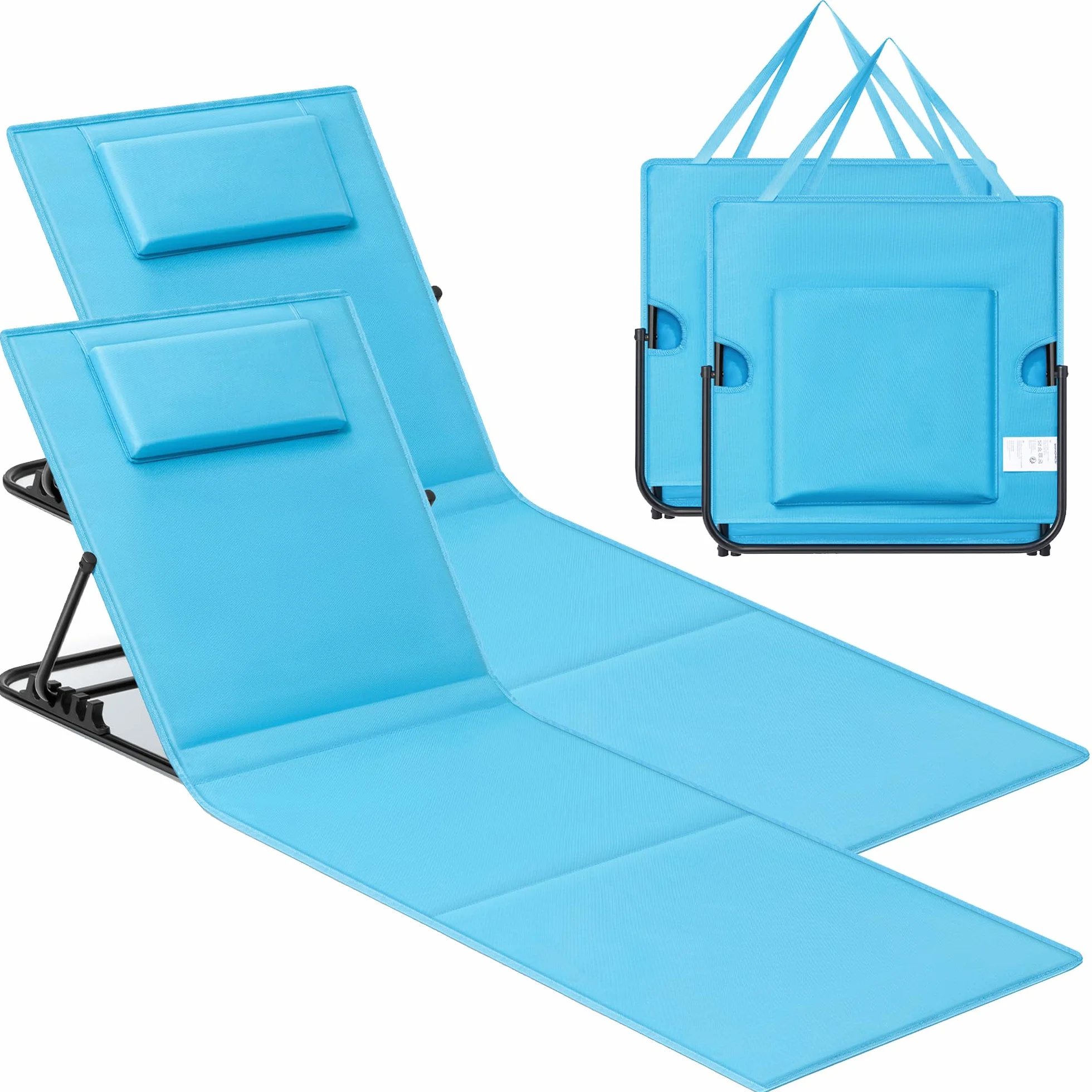 SONGMICS Set di 2 Lettini da Spiaggia, Sedie a Sdraio, Portatile con Manico, 158 x 55 cm, Azzurro Cielo