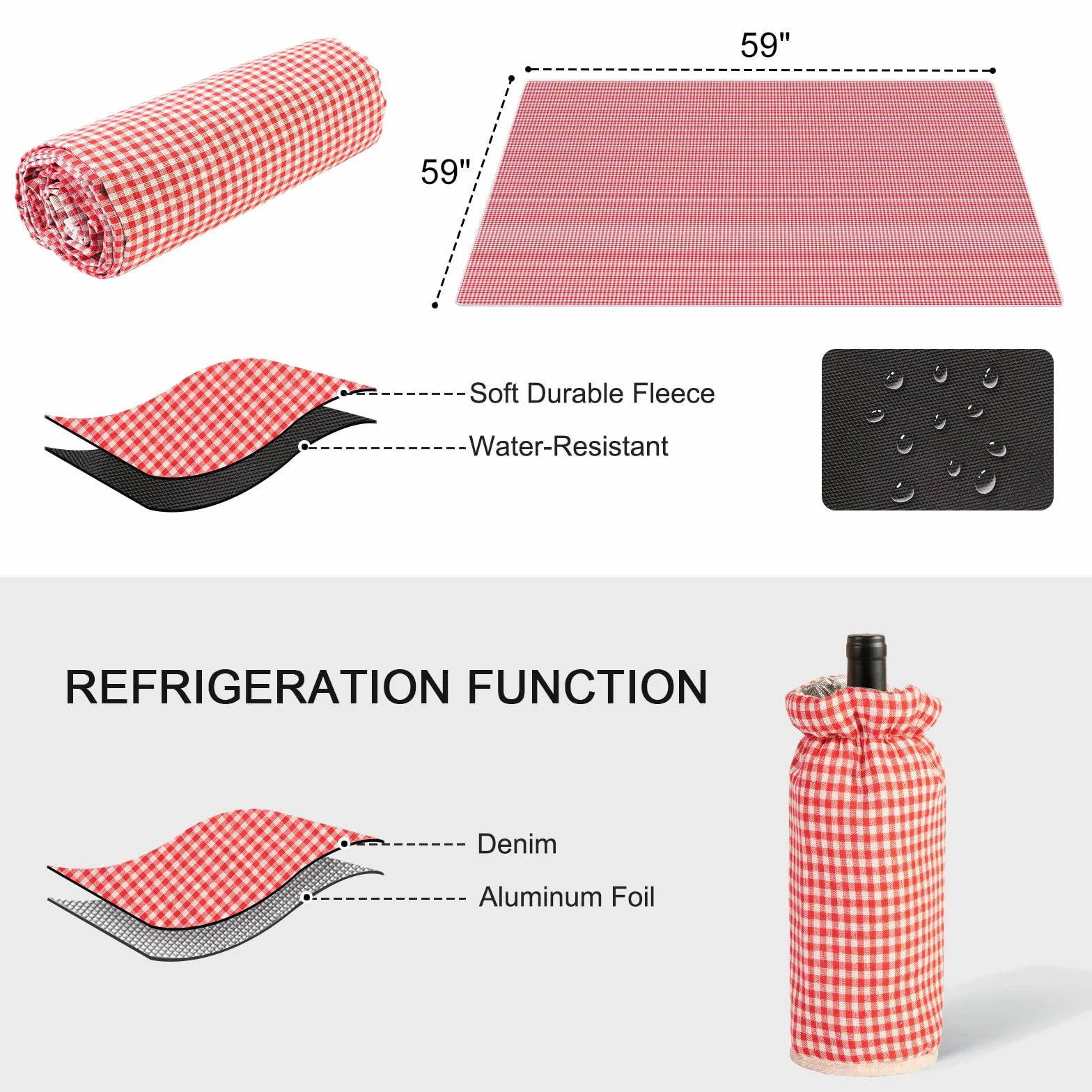 Set di cestini da picnic per 4 persone con scomparto refrigerante e coperta impermeabile