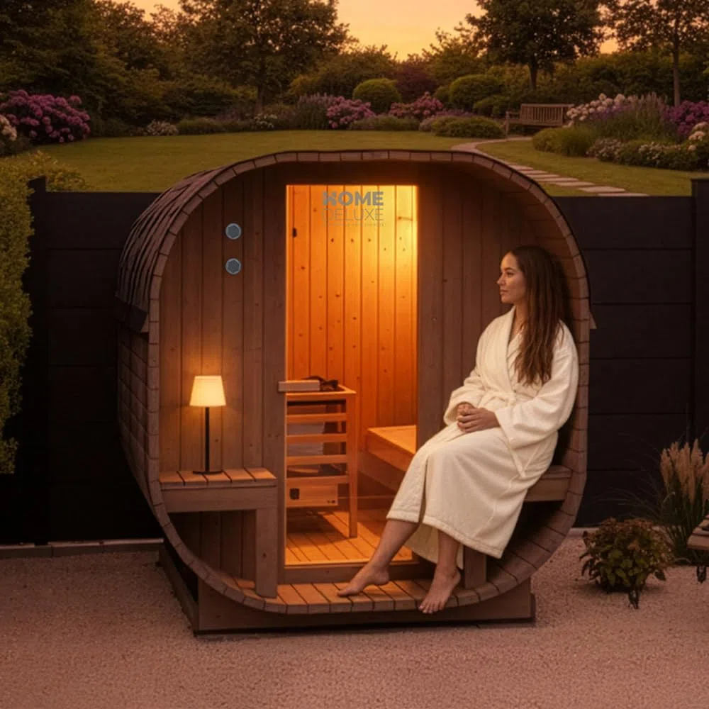 Sauna a cubo per esterni Home Deluxe L 220x185x194 cm legno abete rosso stufa 4 persone