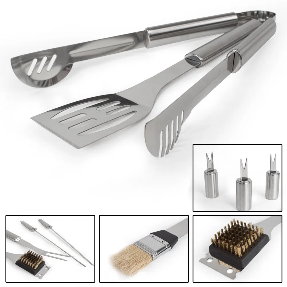 tectake® Set Barbecue Acciaio Inox, Accessori Barbecue con Valigetta Alluminio, Utensili Griglia, kit Barbecue Completo, Posate Barbecue, Spatola Pinza Forchettone, 18 Pezzi