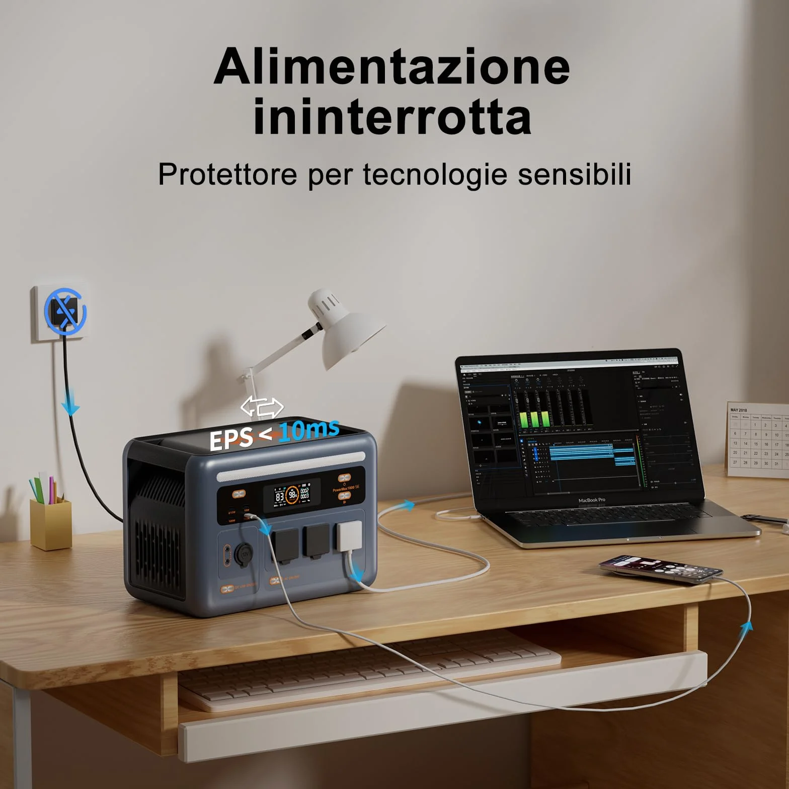OSCAL PowerMax 1800SE Stazione Elettrica Portatile 1800W (3600W di Picco), Batteria 1024Wh LiFePO4 Generatore Solare con 1 * 100W Pannello, App, Di Alimentazione per Campeggio, Camper e Domestico