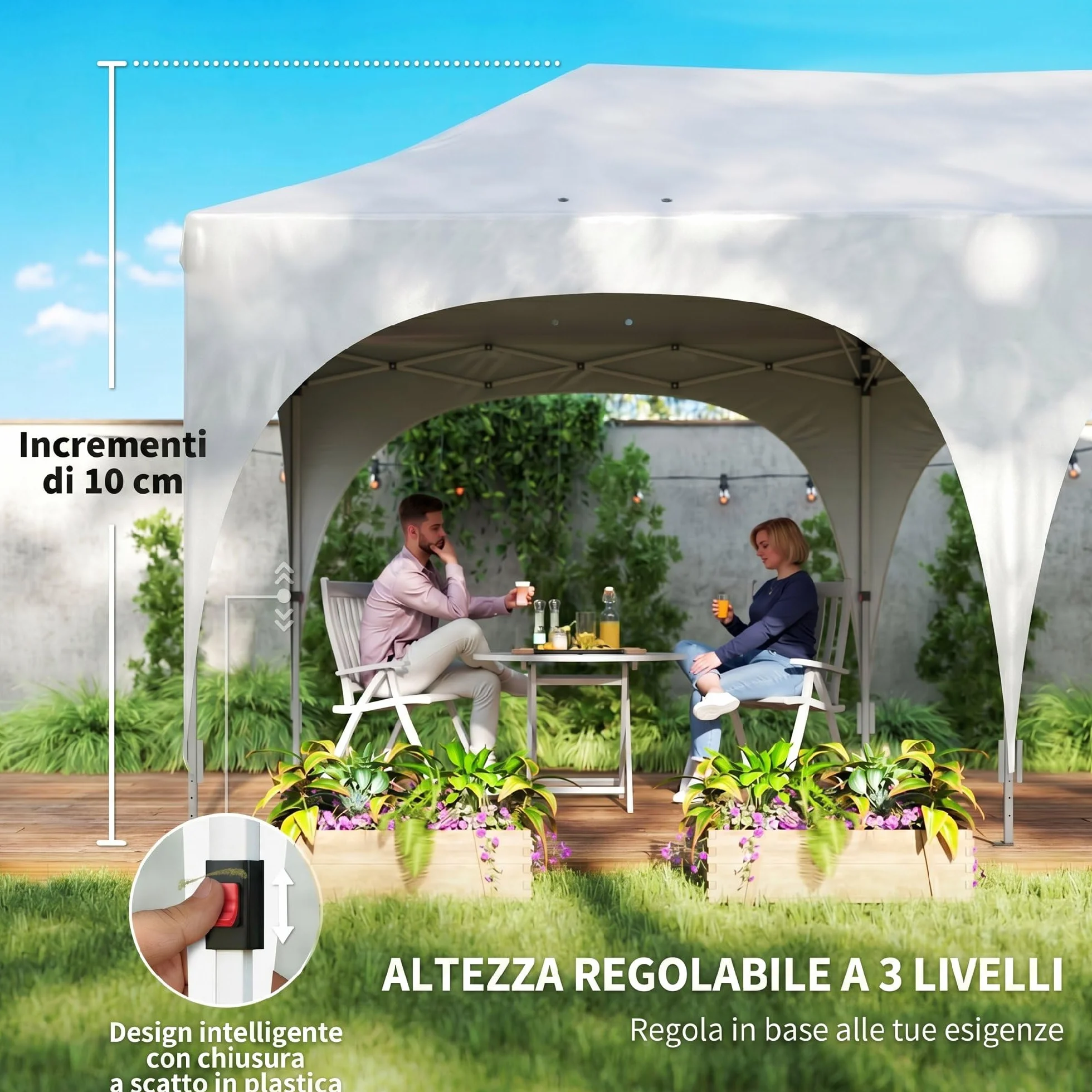 Outsunny Gazebo 3x6 m Pieghevole Pop Up Altezza Regolabile con Pareti Laterali UV30+ per Esterno Grigio Chiaro/Bianco