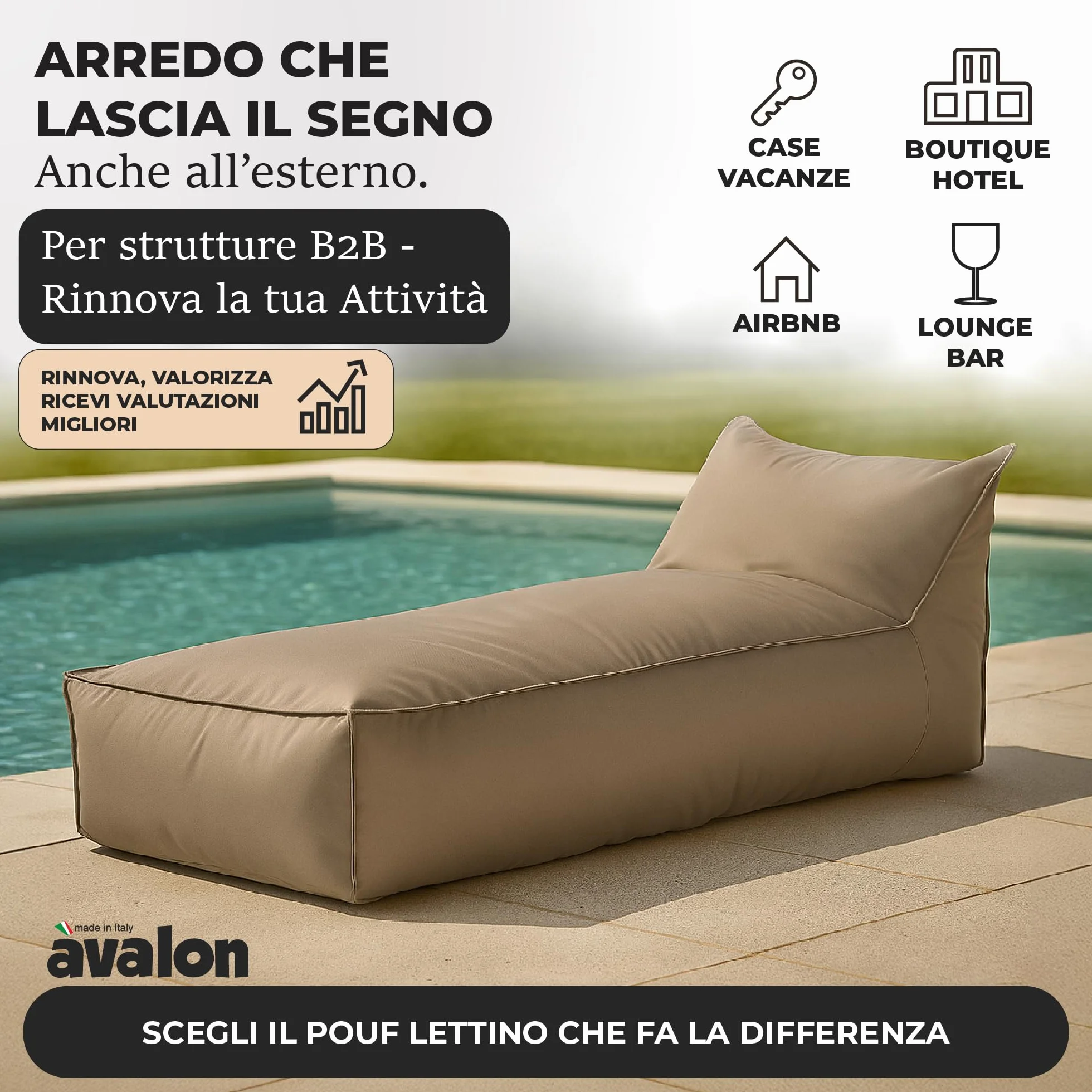 Avalon Pouf Chaise Longue da Esterno Impermeabile 70x160cm Grigio