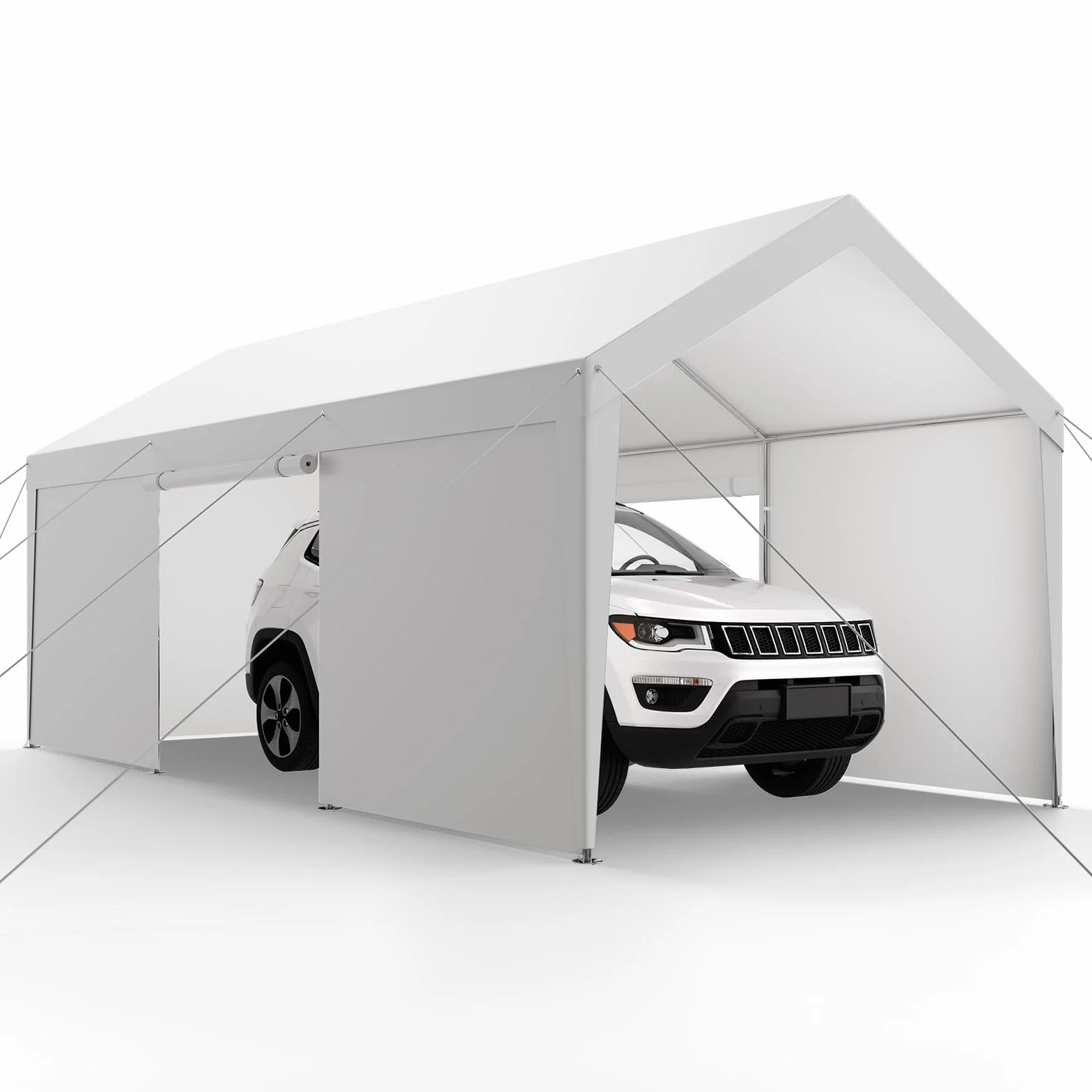 VEVOR Posto Auto Coperto Esterno, Riparo per Auto 3,65 x 6,09 x 3,02 m, Tettoia Potabile con Pareti Laterali e Porta Rimovibili, Resistente ai Raggi UV e all'Acqua, per Auto e Barca, Bianco