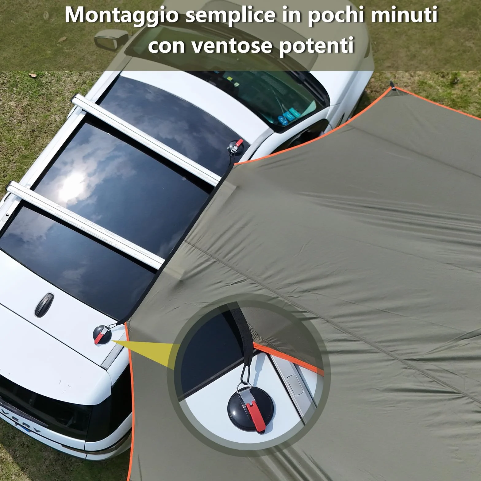 Tenda da Sole Auto GeerTop 3,5 x 5,8 m Impermeabile 3000 mm, Grande Tenda Laterale con 2 Aste, Tettoia Solare Impermeabile per Campeggio Auto, SUV, MPV, Camper
