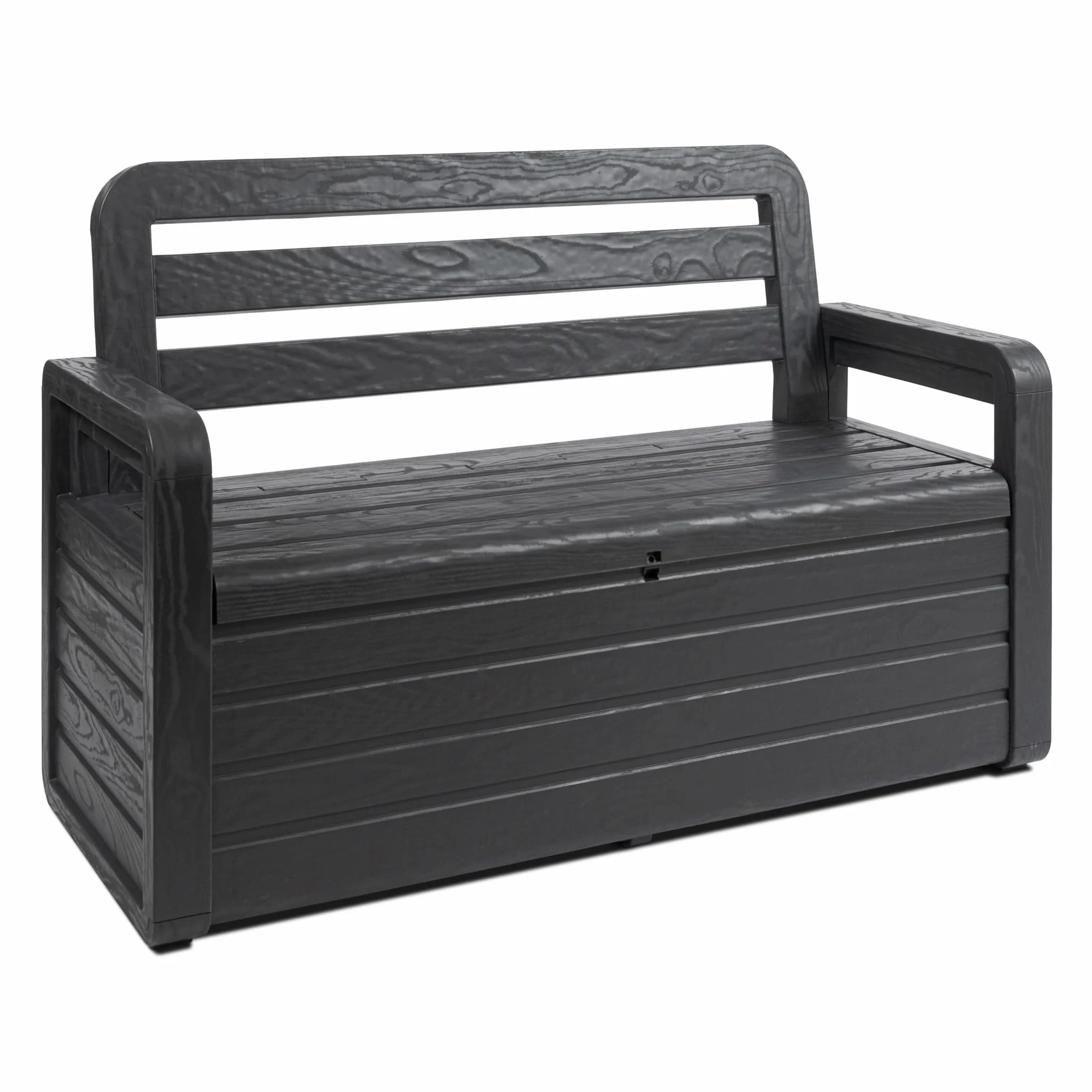 Toomax Foreverspring Cassapanca da 270 litri con seduta per 2 persone 132.5x58x89h cm panca da giardino effetto legno antracite plastica resistente ai raggi UV
