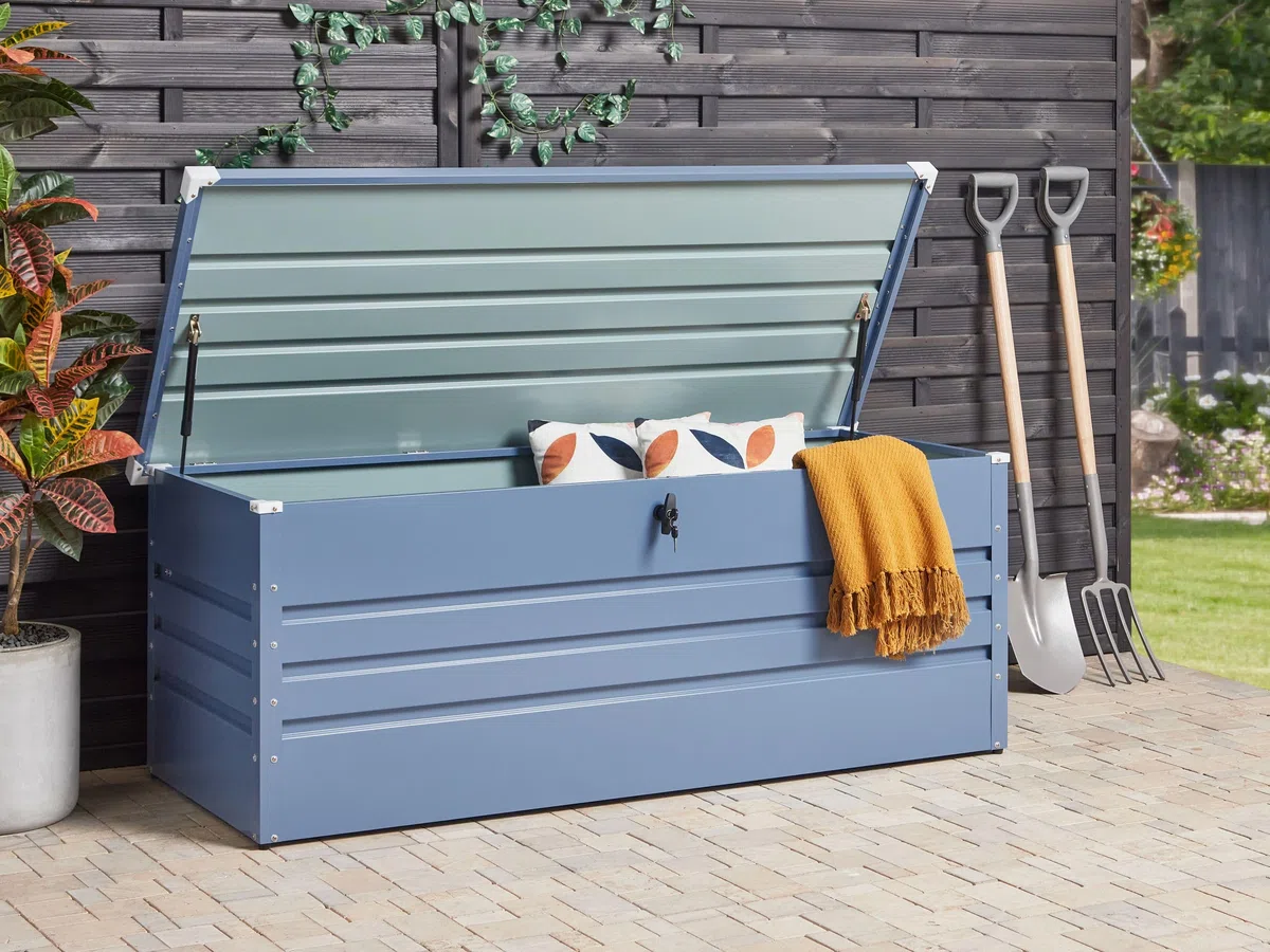 Beliani Cassapanca da esterno in acciaio zincato blu 165 x 70 cm