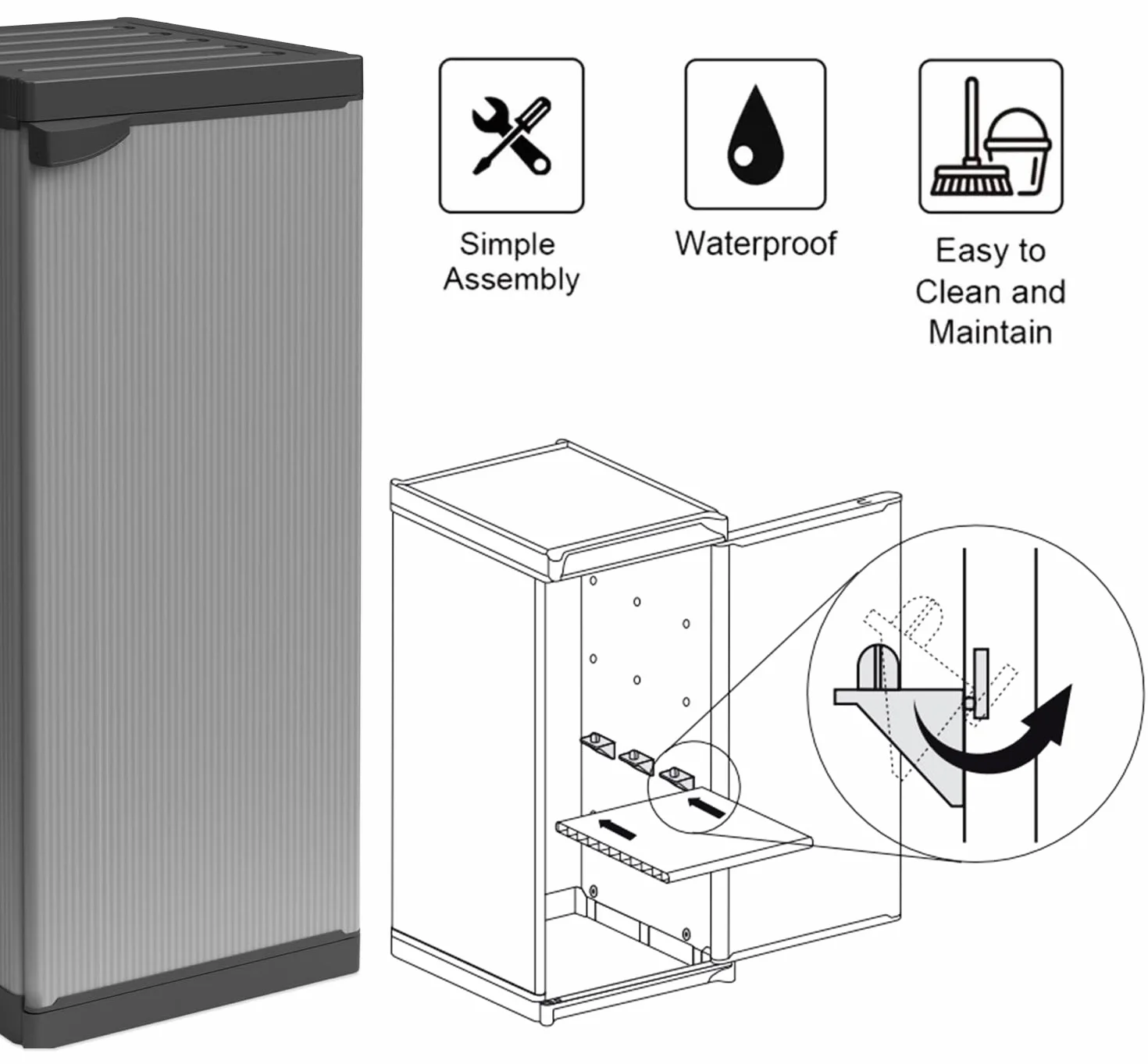 BuyStar Armadio 1 Anta da Esterno 34x40x85h cm, 1 Ripiano Regolabile Interno e Maniglia - Sistema a Incastro, Senza Viti, Idrorepellente, Robusto, Garage, Terrazzo, Officina - Made in Italy