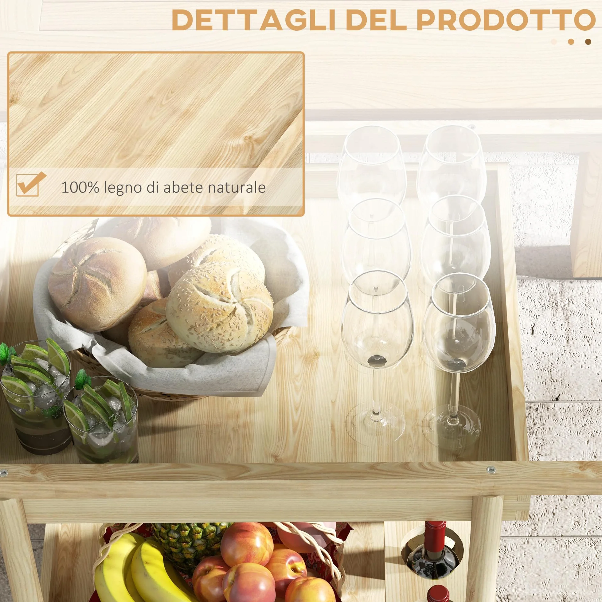 Outsunny Carrello da Giardino in Legno di Abete a 2 Ripiani, 78x58.5x75 cm