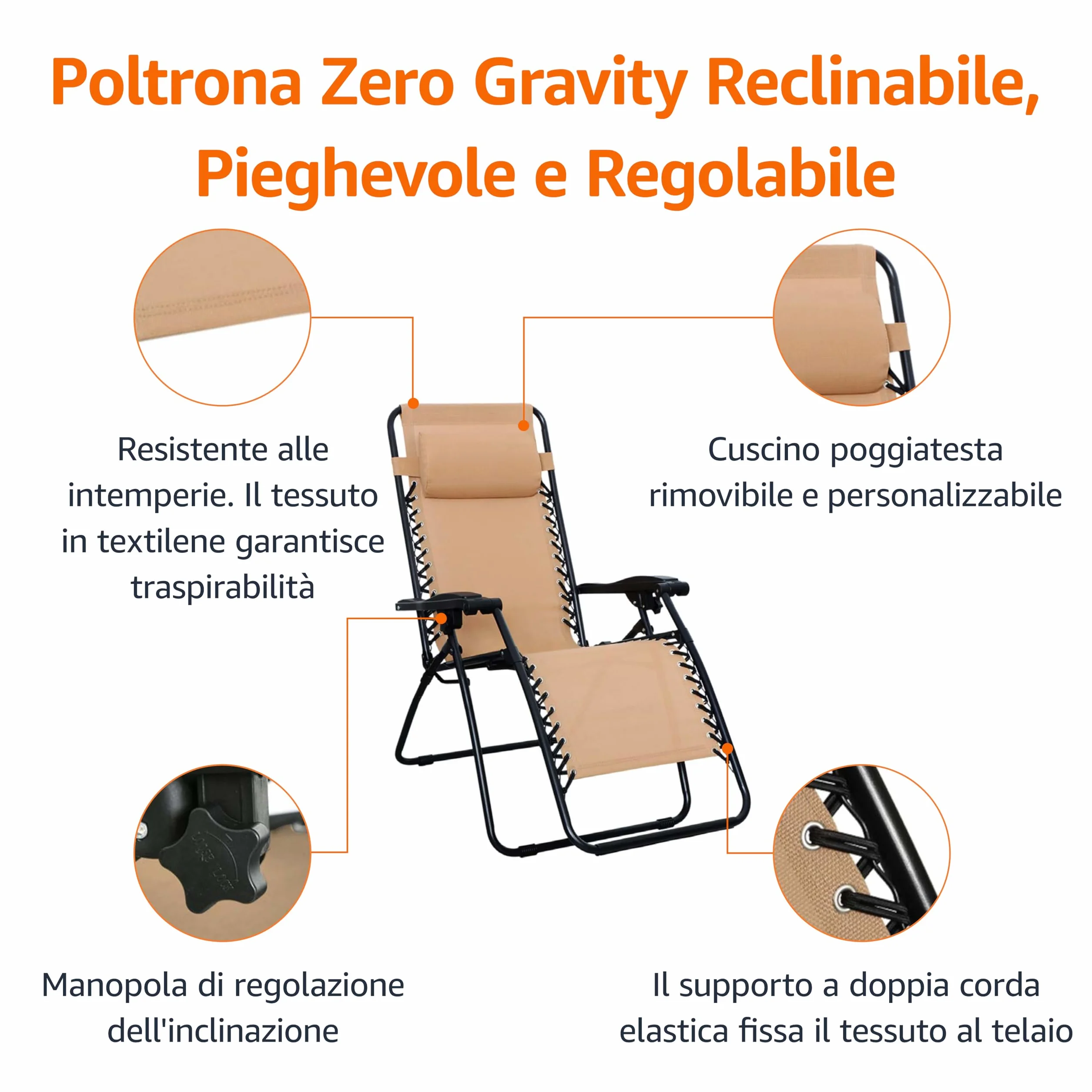 Amazon Basics Sedia a gravità zero, Beige