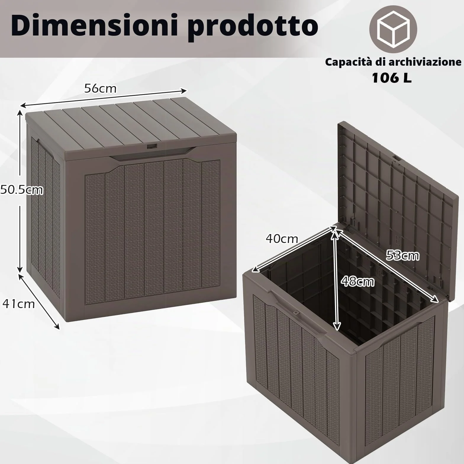 GIANTEX Contenitore per esterni, 96 l, grande scatola da giardino resistente alle intemperie, con coperchio bloccabile e trama intrecciata in rattan, organizer per attrezzi da piscina e giardino