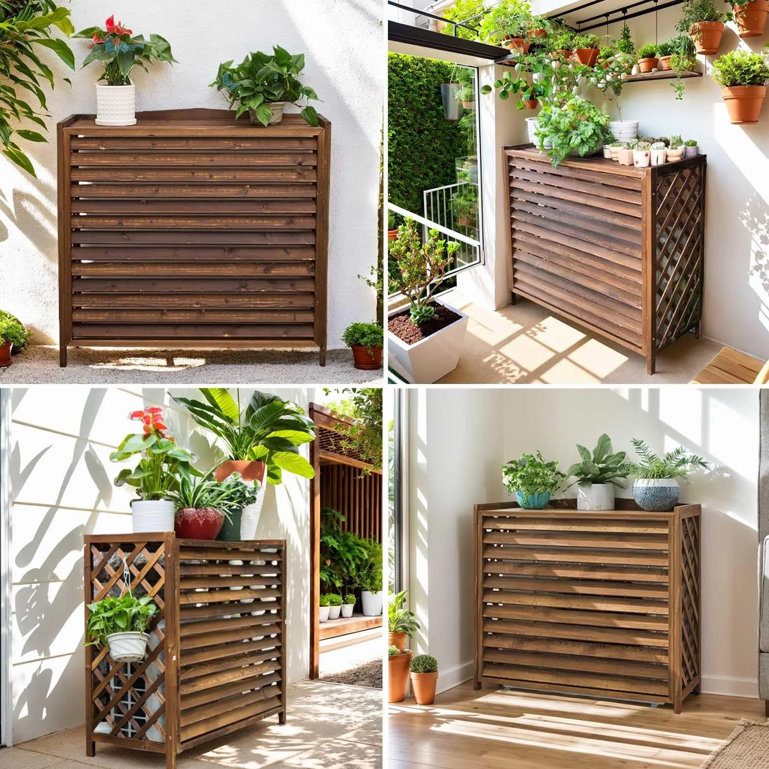 Copri Condizionatore Da Esterno Legno Anti-Corrosione Impermeabile Protezione Solare Portavaso Da Balcone 110x50x85cm