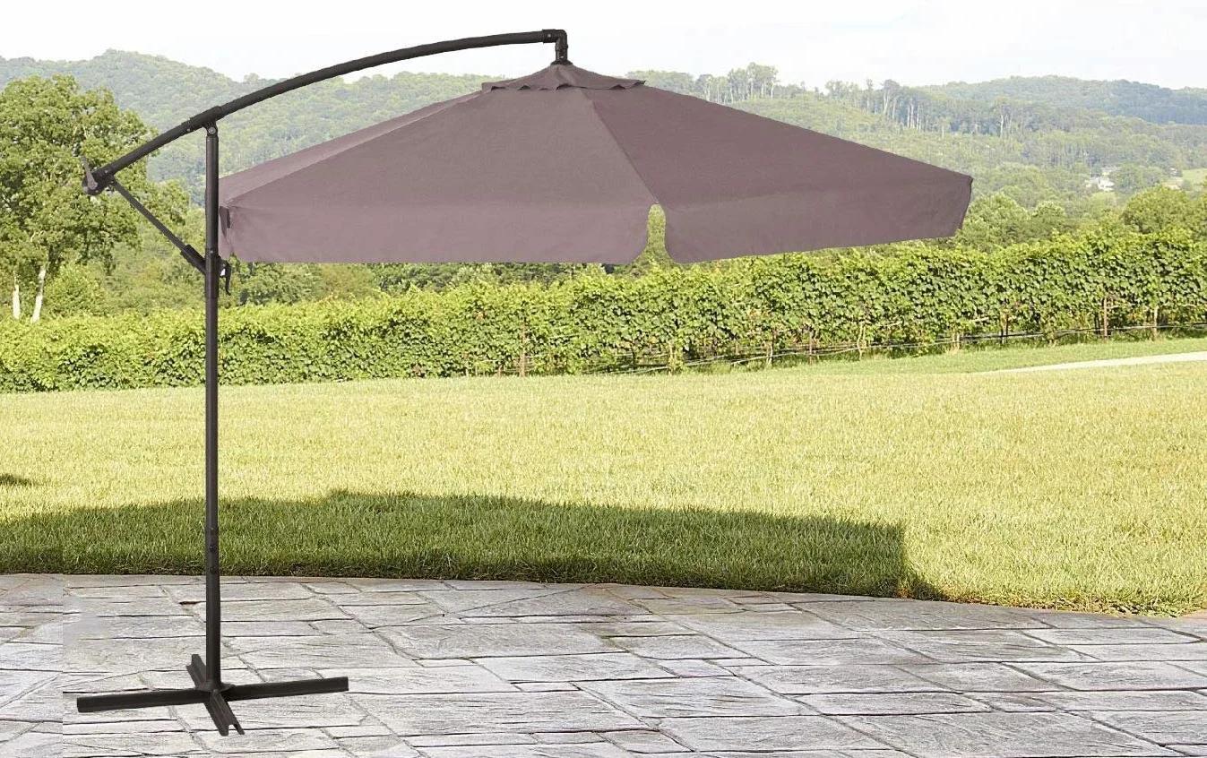 GARDENIA D300 Ombrellone da Giardino 3x3 Decentrato Acciaio Antracite Beige Scuro